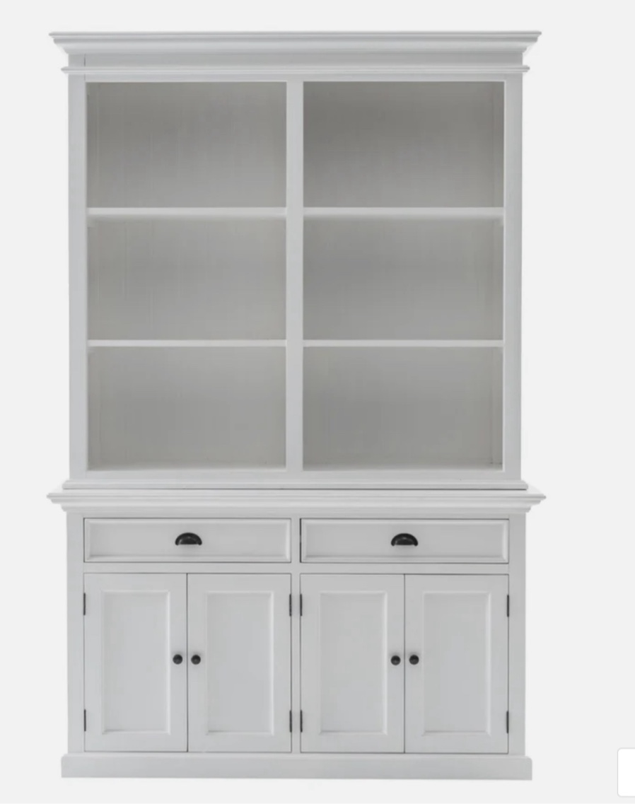 Classic White Buffet Hutch Unit with 6 Shelves - 57.09" W x 86.61" H x 19.69" D ( incomplete 1 piece in box)