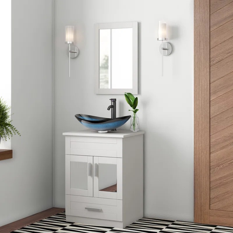 (only sink)Romford 24'' Single Bathroom Vanity with Manufactured Wood Top with Mirror