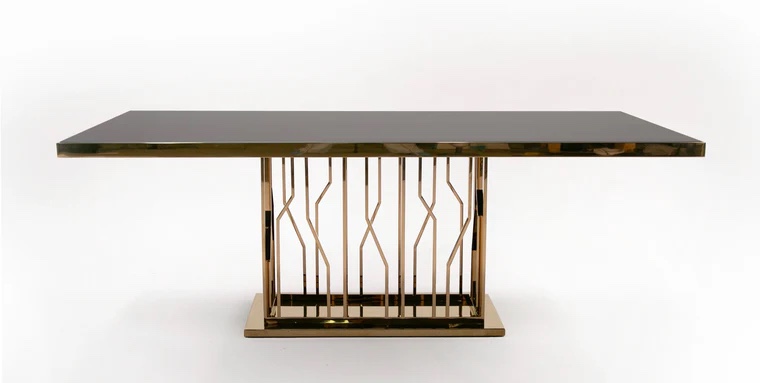 (Incomplete,Only top,box 1/2)VIG Furniture - Modrest Marston Modern Black Glass & Rosegold Dining Table - VGVCT8919-G