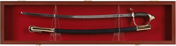 DisplayGift Solid Wood 1 Sword Cabinet Stand Holder Wall Rack Display Case Shadow Box Lockable with 98% UV Protection Mahogany Finish KCS03-MA