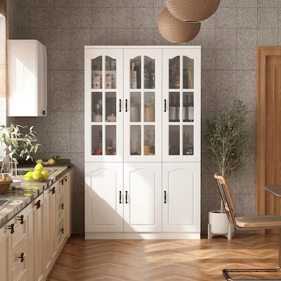 FUFU&GAGA Contemporary/Modern White Pantry with Wine Storage (incomplete box 1) 