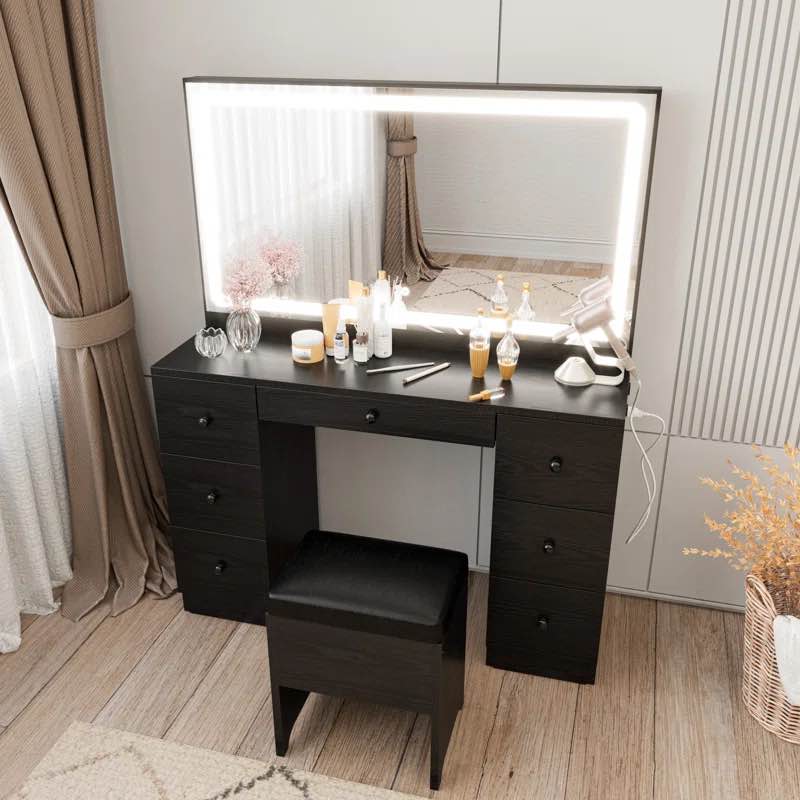 Makeup Vanity Desk with LED Lighted Mirror & Power Outlet & 7 Drawers (incomplete) 