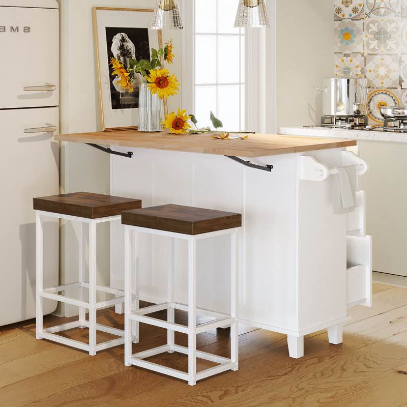 50.3'' Wide Kitchen Island Set With Solid Wood Top white (incomplete)
