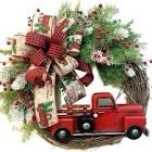 Christmas Door Wreath, 15.7In Red Truck Christmas Wreath Vintage Plaid Bow-Knot Front Door Wreath