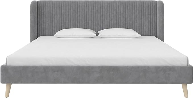 Holly King Bed Frame Headboard, Slats, Legs - Light Gray king ( incomplete box 1 of 2 )) 