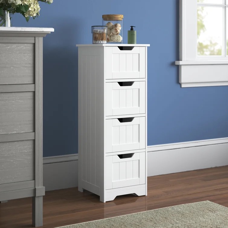 Humphery 11.8'' W x 32.5'' H x 11.8'' D 4-Drawer Free-standing Bathroom Cabinet, White