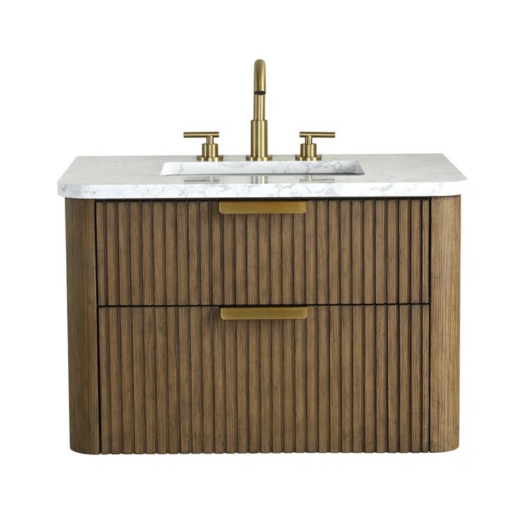 Liljan 30'' Wall-Mounted Single Bathroom Vanity with Engineered Stone Top