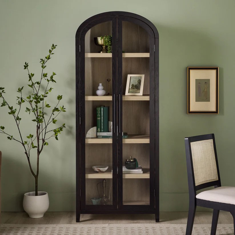 Modern 5 Shelf Arched Tall Bookcase With Glass Doors  ( incomplete box 2 of 2 )) 