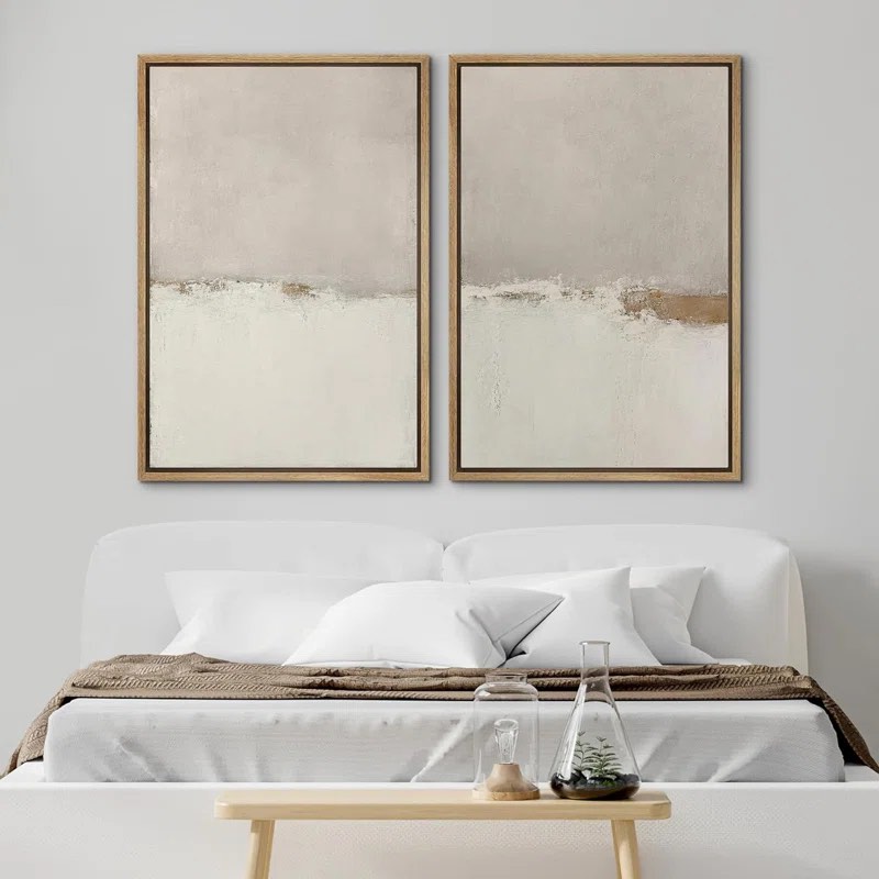 Minimal Landscape Beige Tan Abstract Grunge Modern Art Minimalist Neutral Decor Frame 2 Pieces Picture - Canvas Print 24" H x 32" W x 1.5" D