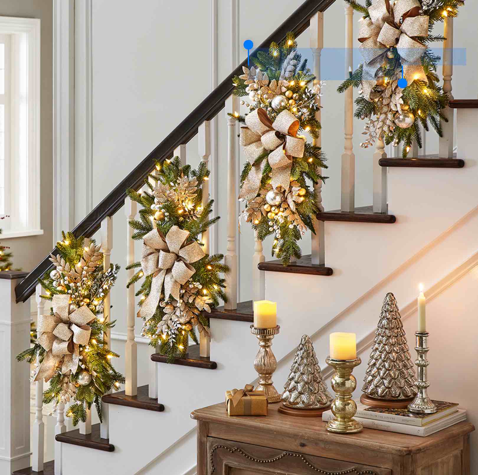 The Cordless Prelit Silver And Champagne Stairway Swag