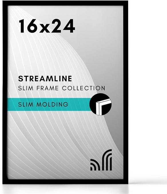 Americanflat 16x24 Poster Frame with Polished Plexiglass - Streamline Collection - Thin Border Picture Frame for Wall Display - Hanging Hardware Included - Black