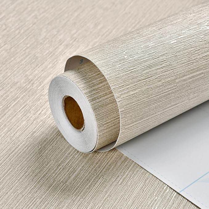 (Similar image) Haimin Grasscloth Wallpaper Peel and Stick 20.9in X 393in Fabric Contact Paper Wall Paper Textured Wallpaper Horizontal Stripes Look Wallpaper Self-Adhesive Thick Vinyl Embossed Wallpaper (Grey White)