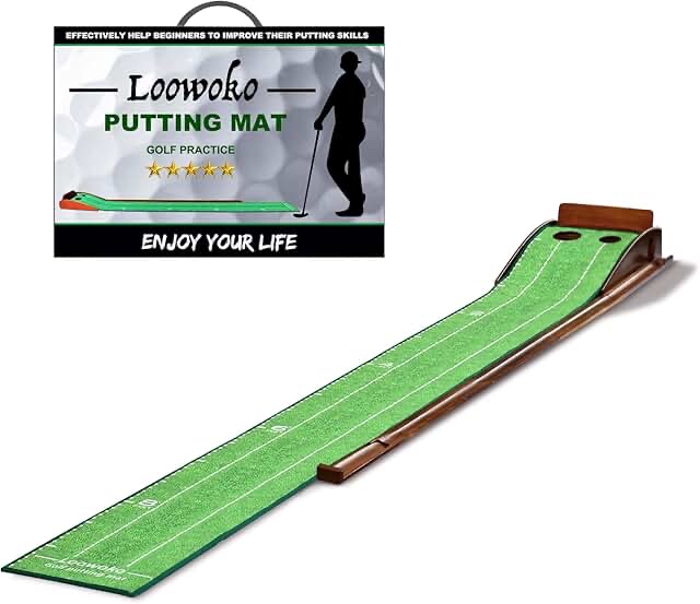 Loowoko Indoor Putting Green with Ball Return, Golf Practice Training Equipment Putting Mat for Home Office