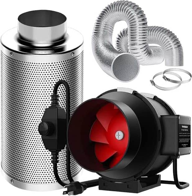 VIVOSUN Grow Tent Ventilation System, 6 Inch Inline Duct Fan with Speed Controller, 6'' Carbon Filter, and 16ft. Ducting Combo, Air Cooling and Filtration Kit for Grow Tent, Hydroponics 6 Inch w/ 16' Ducting
