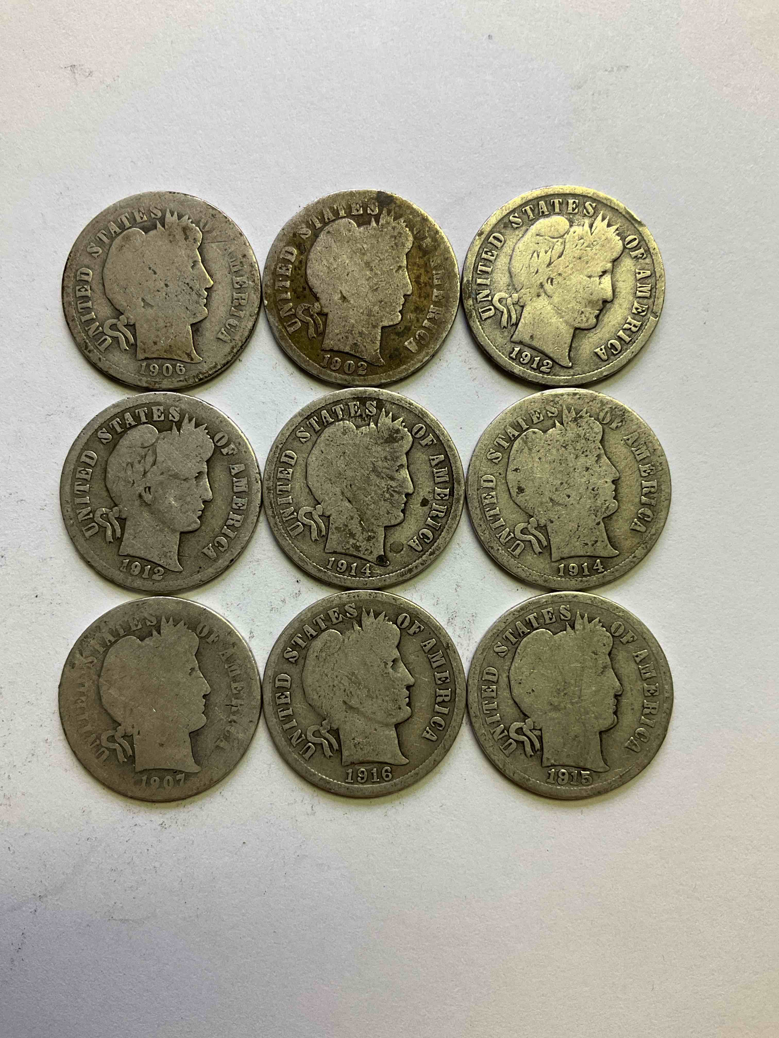 Antique Silver Barber Dimes! Barber Dimes Were Minted From 1892 to 1916 & Are Serious, Fine Silver Collector Items! They Replaced Seated Liberty Dimes. Barber Dimes Are 90% Fine U.S. Silver & Are Getting Seriously Hard To Come By! Awesome To Add To Any Collection. Invest In U.S. Silver!