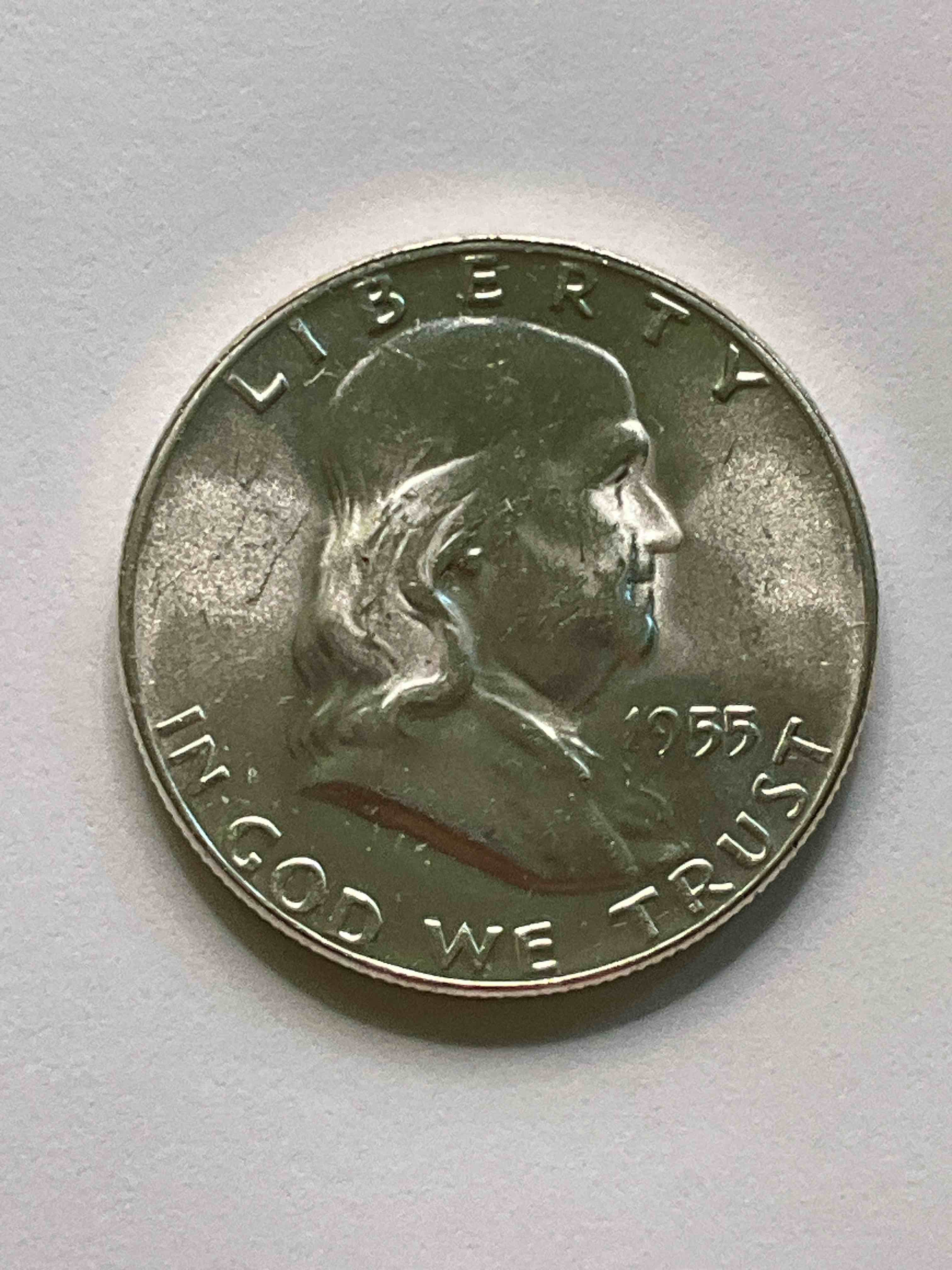 Uncirculated Ben Franklin Silver! Pre 1965 Silver U.S. Half Dollar Coins! Before 1965 American Half Dollars Were Actually Silver, Here Is A Rare 1955 Version in Excellent, Uncirculated Condition! Great For Investing In Precious Metals! These Heavy Half Dollars Were Minted At 90% Silver and 10% Copper, Giving Them A Net Weight Of 36169 Ounces Of Pure Silver Per Coin! Very Rare In This Great. Condition!