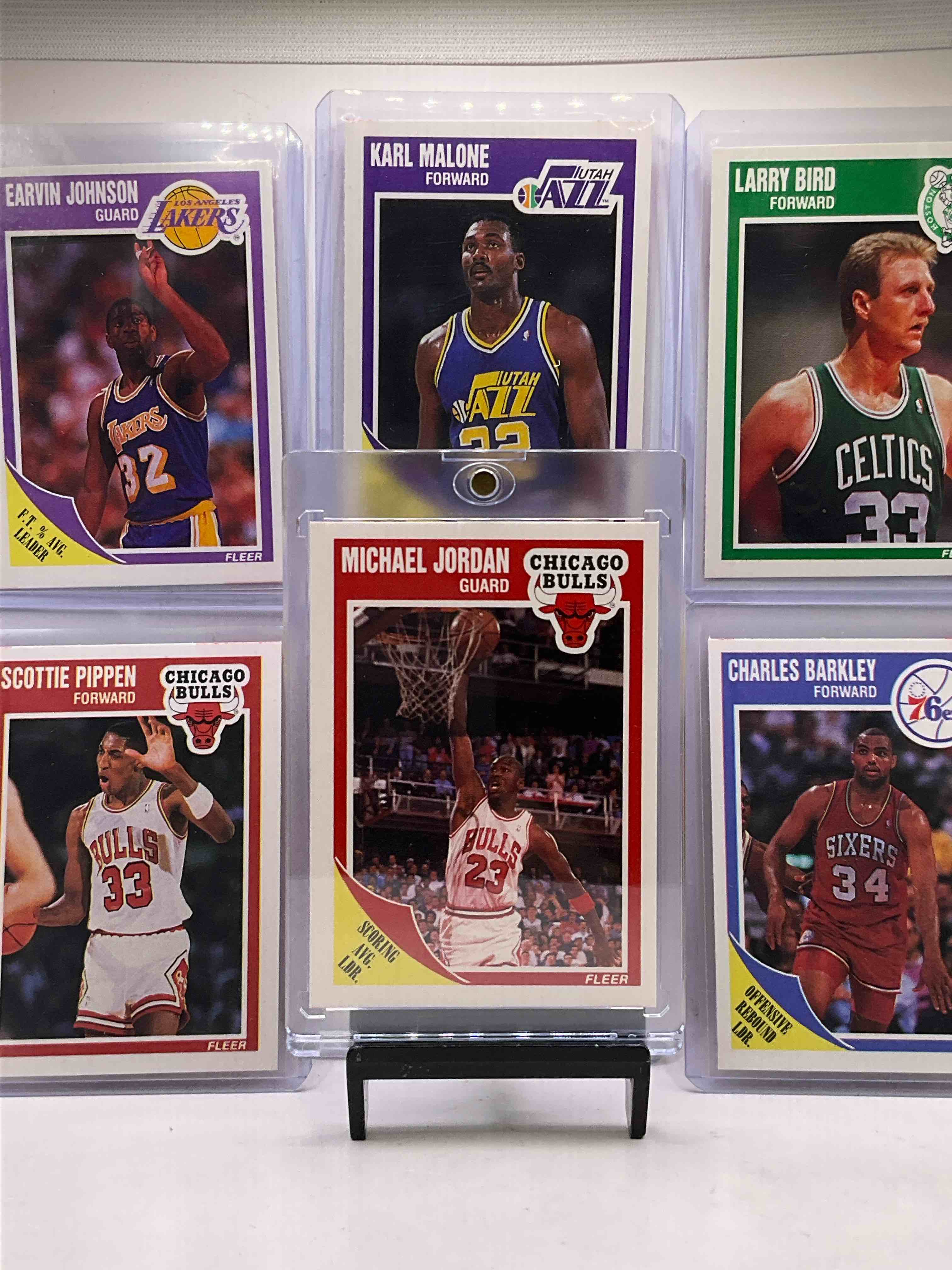 Michael Jordan! Holy Grail Basketball! 1989 Fleer Basketball Cards! 50 Card Craziness! One Of The Most Coveted Michael Jordan, Magic Johnson, Larry Bird, Scottie Pippen, Charles Barkley, Karl Malone & Clyde Drexler Cards! Along With Other Nice 1989 NBA Basketball Cards! Wilkins & More! These Cards Are Super Rare, Only 3 Years Off From A Jordan Rookie! Awesome Base Cards Combo! Wow! Mixed With A Variety Of Other Cards, Doesn’t Get Better Than This!