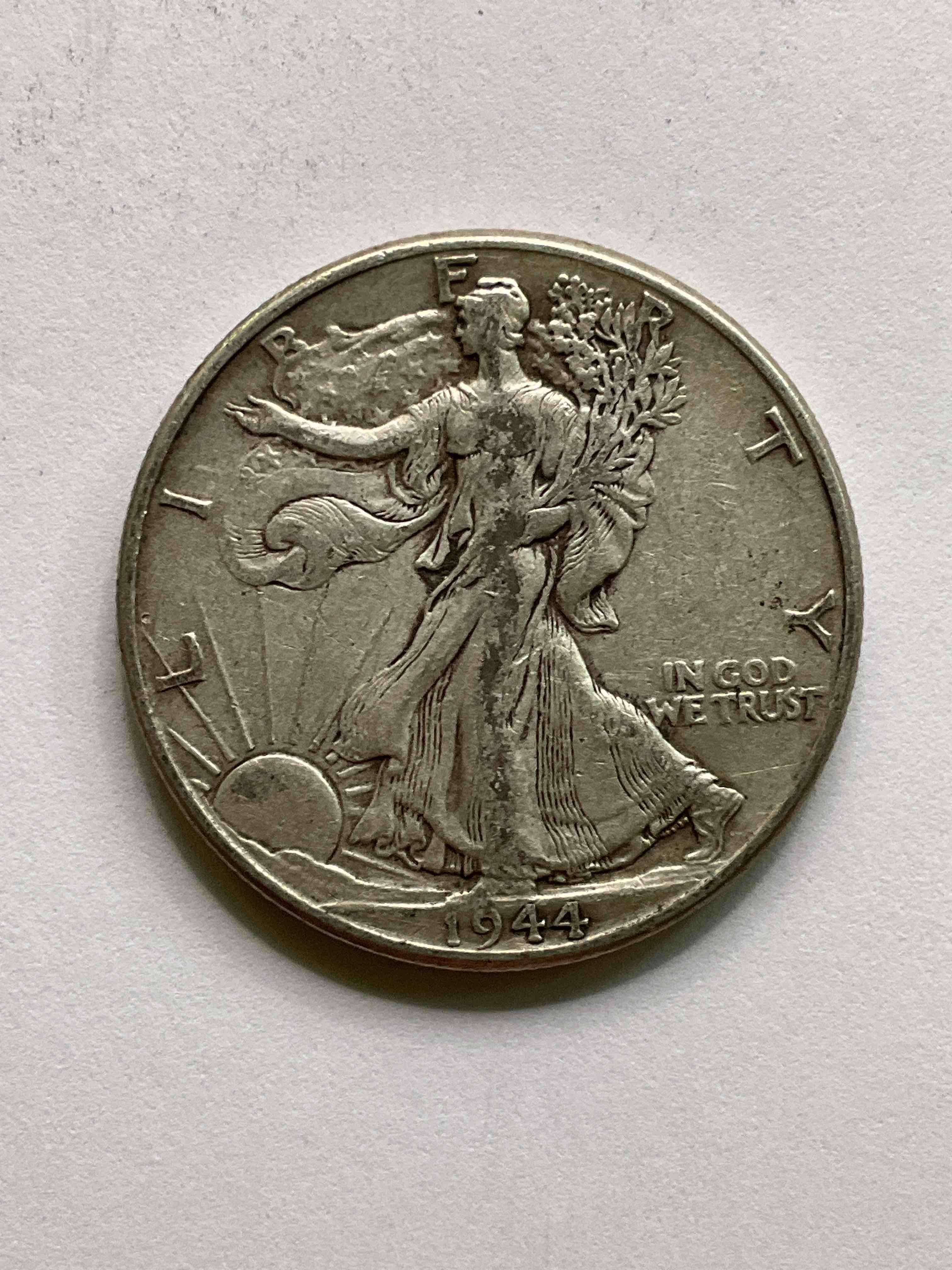 World War II Era Silver! Antique U.S. Silver! Liberty Walking Silver Half Dollars! These Striking Half Dollars Were Minted From 1916-1947 & Have Become Some Of The Most Collectible Coins In History! Here Is A Striking Circulated Example,From 1944, Liberty Walking Coins Are 90% Fine U.S. Silver, A Great Investment In Precious Metal!