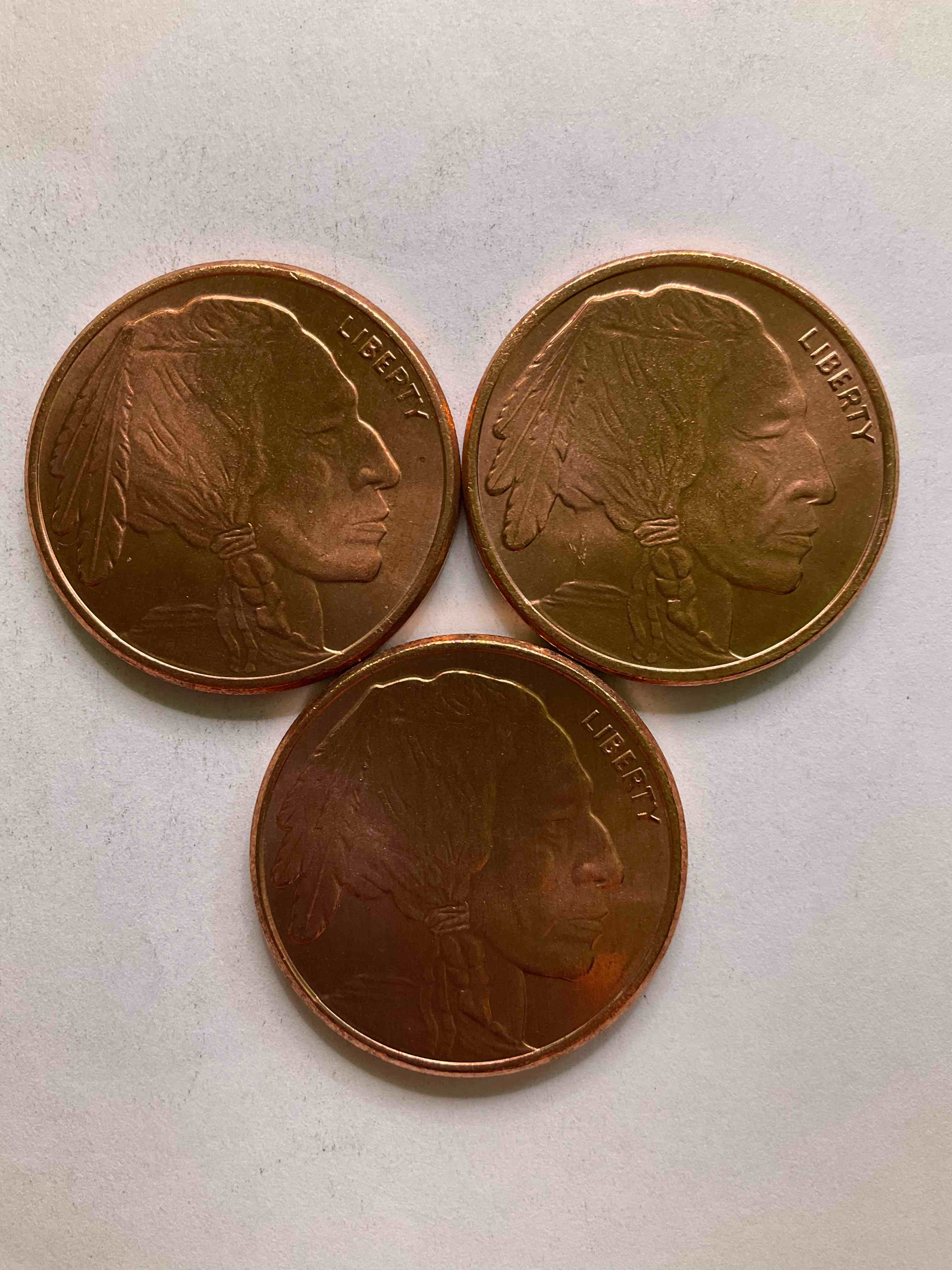 Pure Copper Large Coin! One Ounce Pure Copper Commemorative Coin, Brand New In Excellent Condition. 1.5" Diameter. Pure Copper! Buffalo Nickel, With Indian Head Edition.