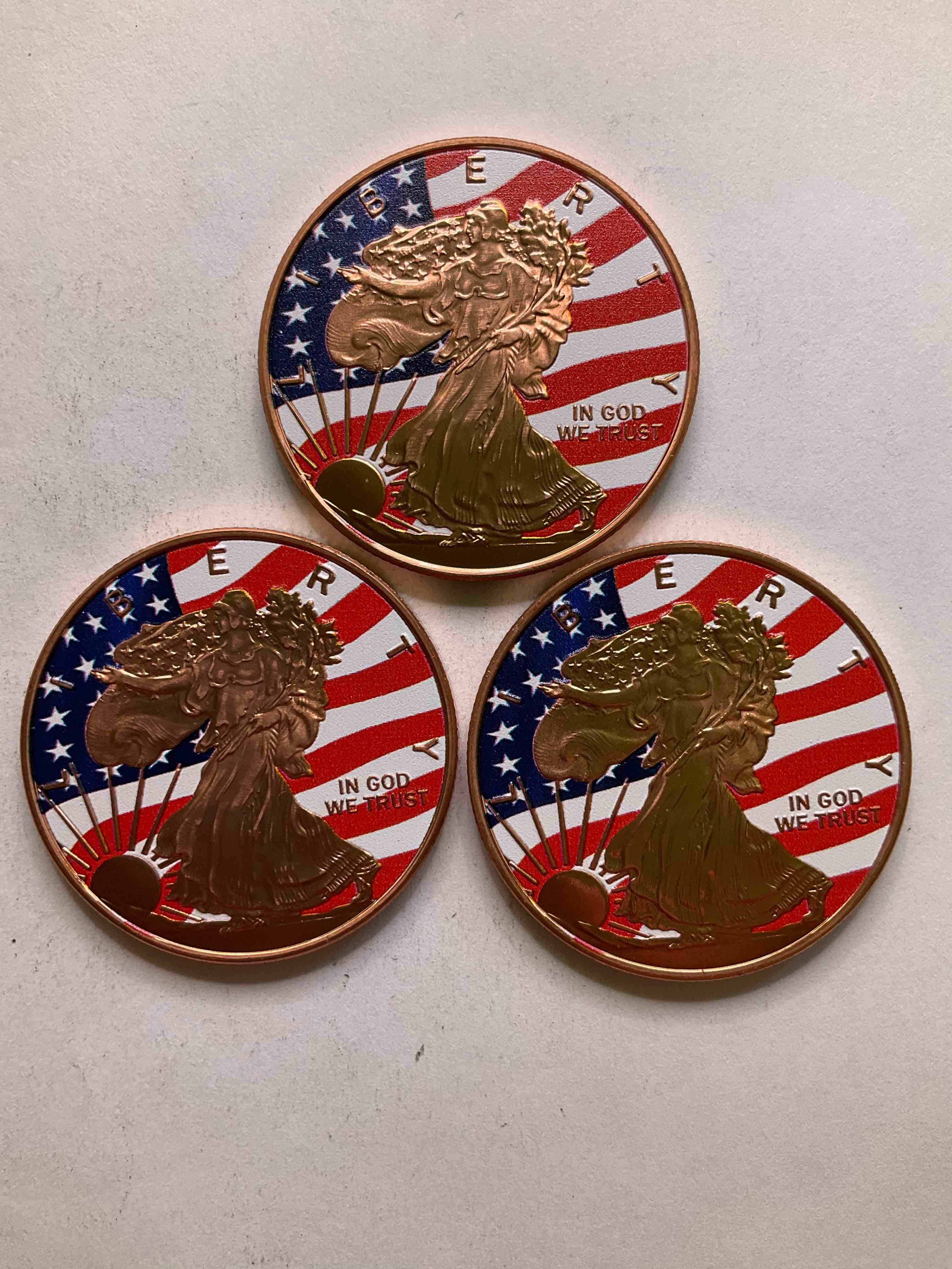 Pure Copper With Color! Large Coin! One Ounce Pure Copper Commemorative Coin, Brand New In Excellent Condition. 1.5" Diameter. Pure Copper! USA Liberty & Eagle Edition.