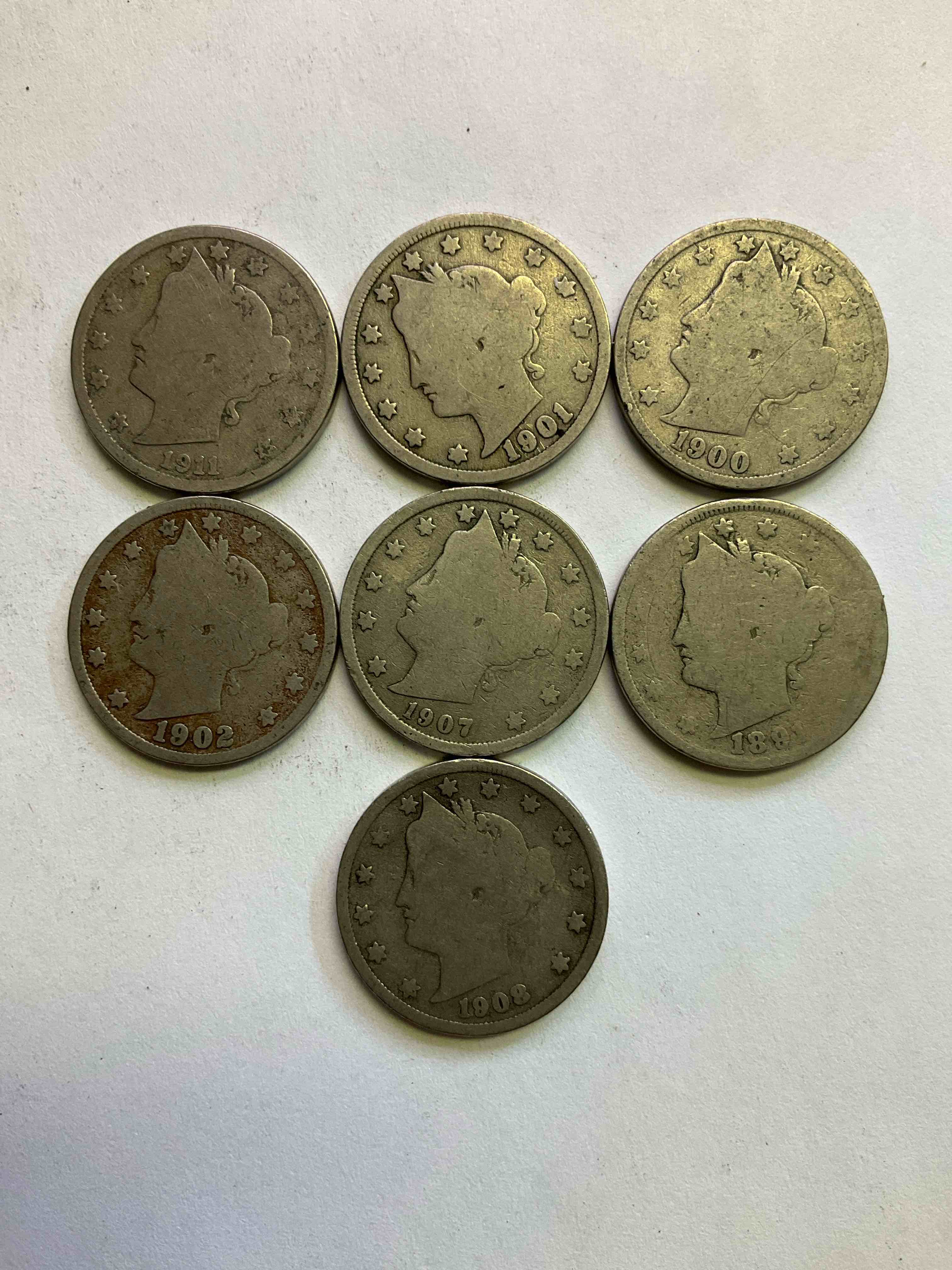 Antique U.S. "V" Nickels, Think Of The History These Coins Have Seen!, Liberty Head V Nickels Were Minted Up Until 1913 & Were The Style Of Nickels Before Buffalo Nickels. Own Some Cool Pieces Of History! Rare To See These Coins With The "Date On" In Circulated Condition!