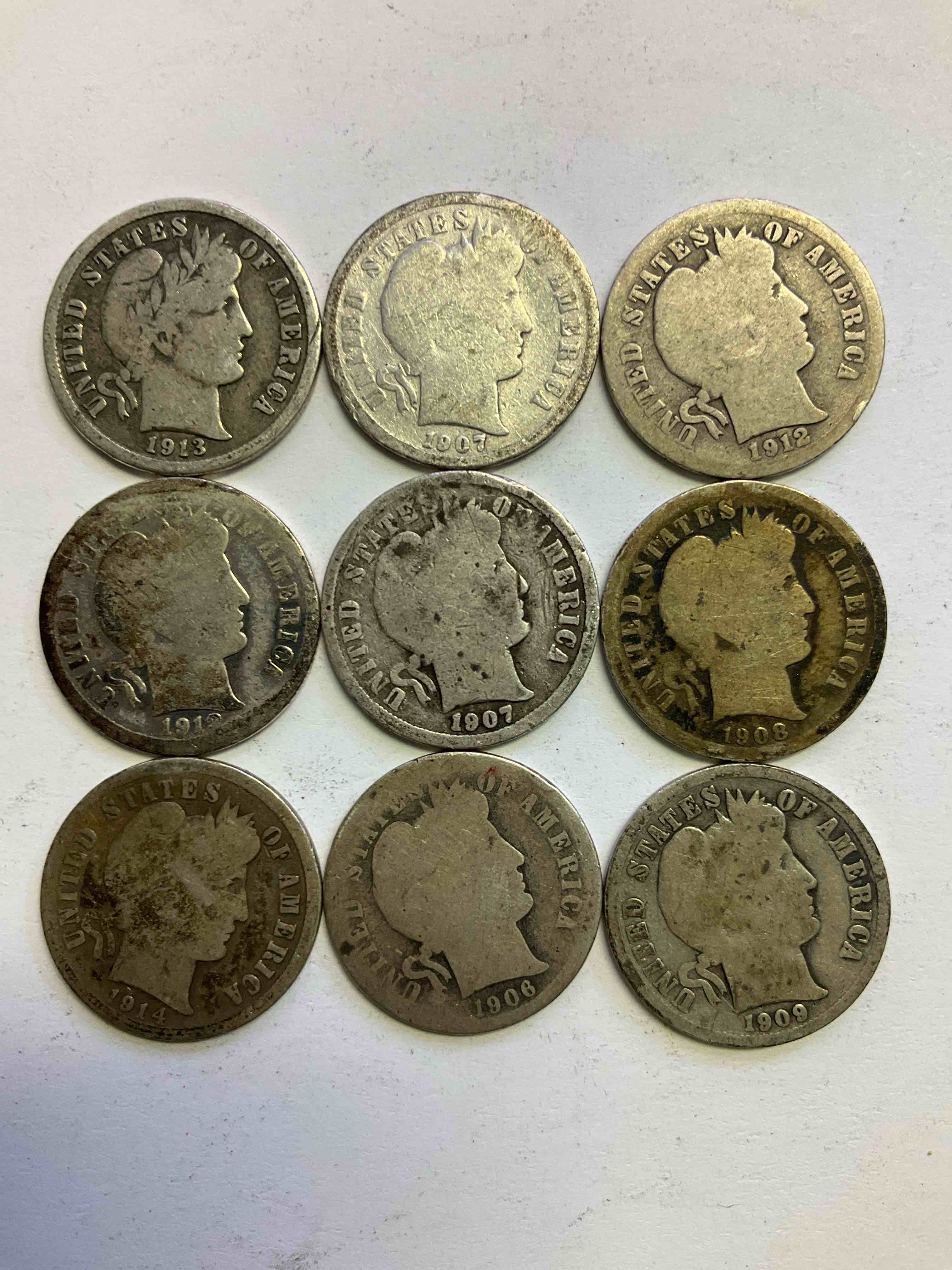 Antique Silver Barber Dimes! Barber Dimes Were Minted From 1892 to 1916 & Are Serious, Fine Silver Collector Items! They Replaced Seated Liberty Dimes. Barber Dimes Are 90% Fine U.S. Silver & Are Getting Seriously Hard To Come By! Awesome To Add To Any Collection. Invest In U.S. Silver!