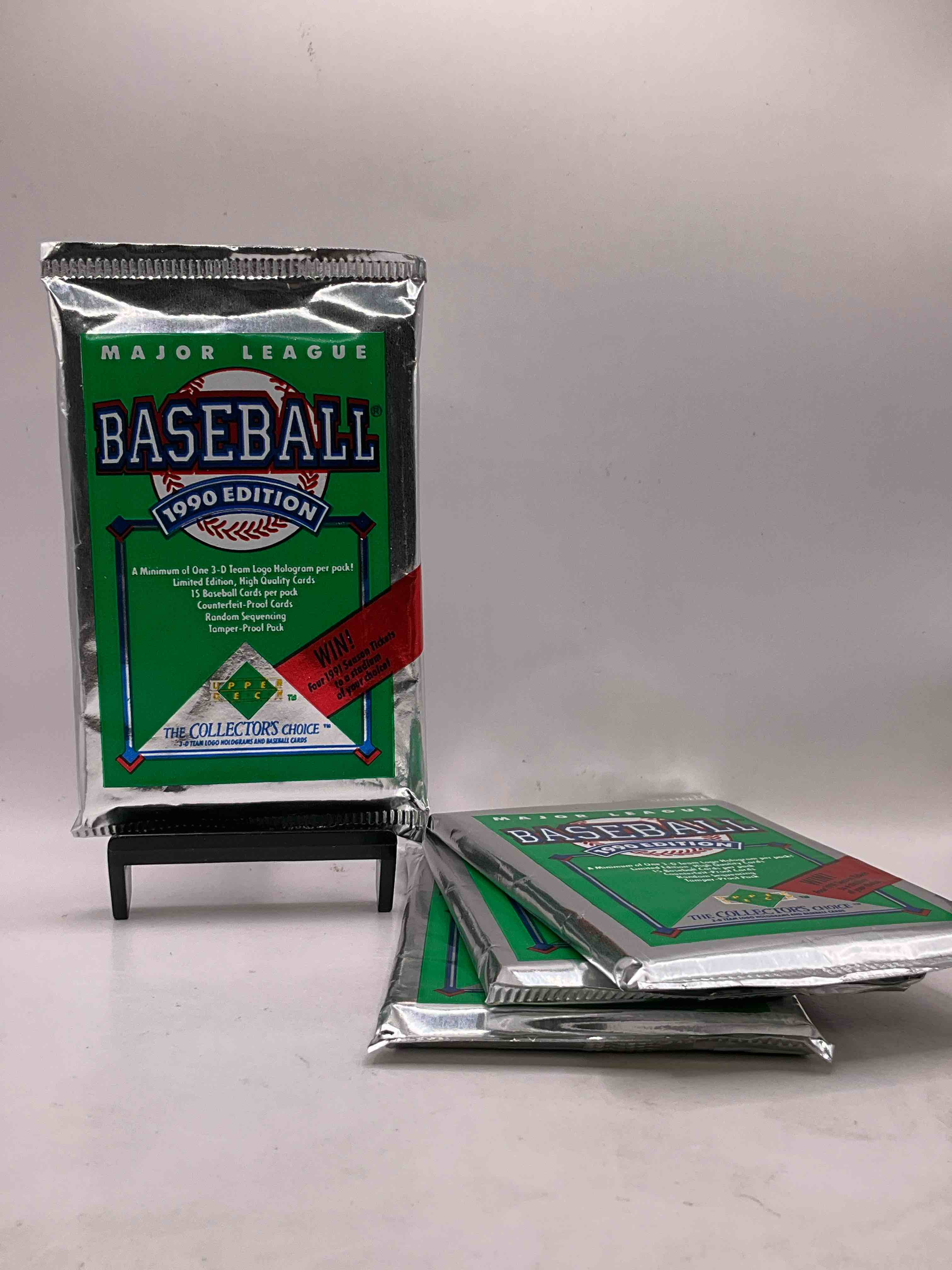 1990 Upper Deck Baseball Unopened Sports Trading Card Packs! Direct From Original Box! Look For Possible Collector’s 3D Team Logo Card! As Well As Early Ken Griffey Jr. Cards!