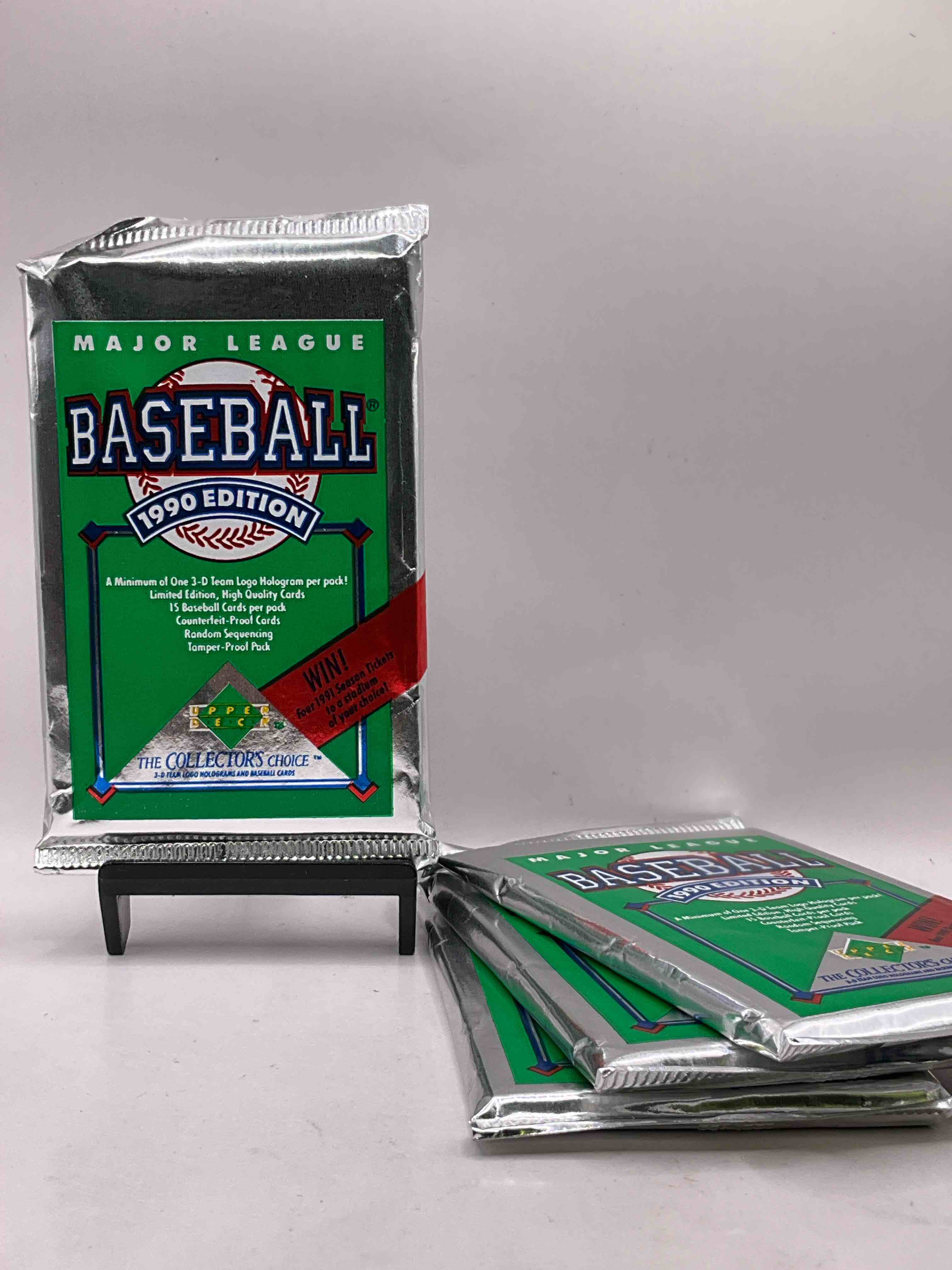 1990 Upper Deck Baseball Unopened Sports Trading Card Packs! Direct From Original Box! Look For Possible Collector’s 3D Team Logo Card! As Well As Early Ken Griffey Jr. Cards!