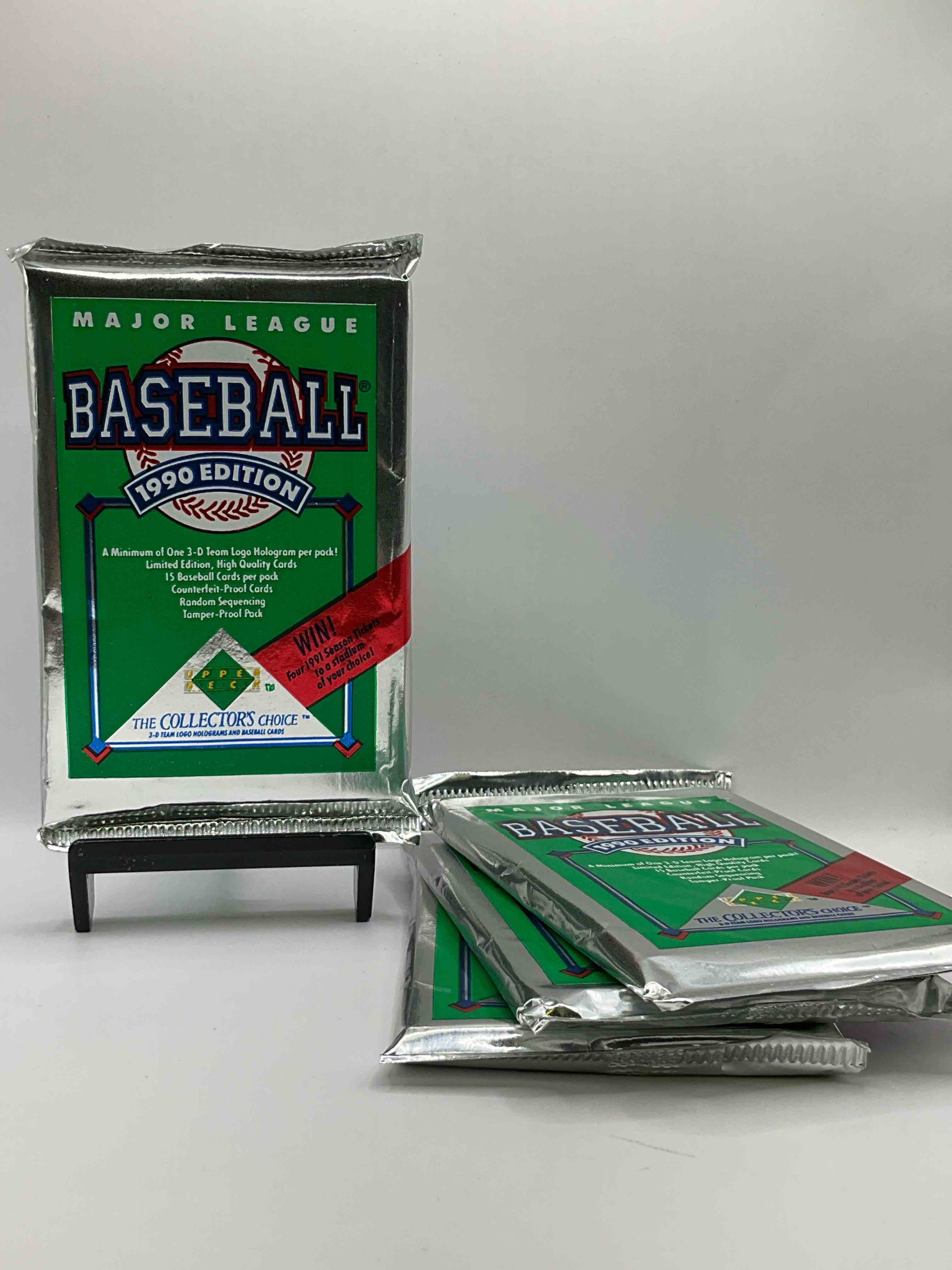 1990 Upper Deck Baseball Unopened Sports Trading Card Packs! Direct From Original Box! Look For Possible Collector’s 3D Team Logo Card! As Well As Early Ken Griffey Jr. Cards!