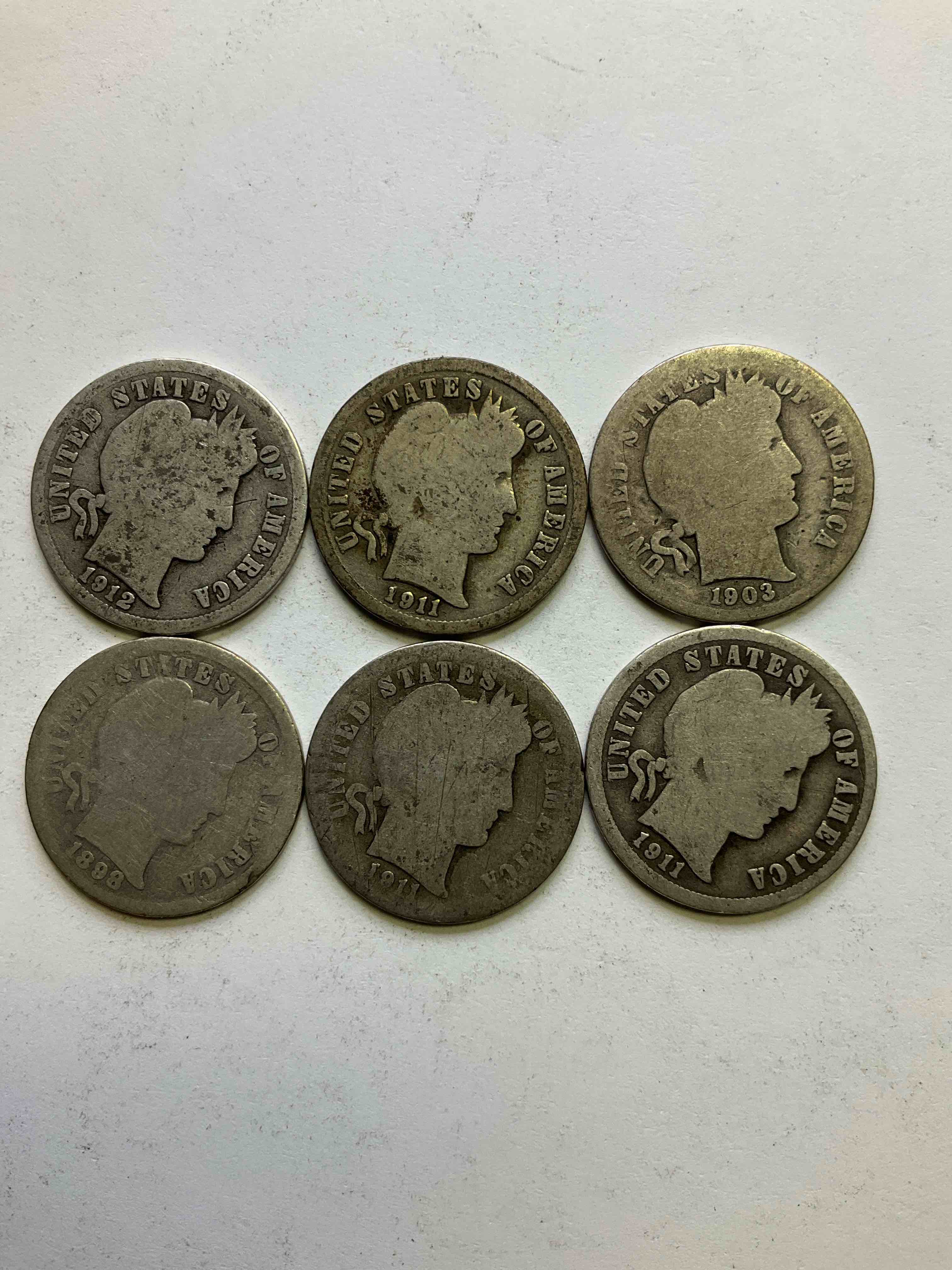 Antique Silver Barber Dimes! Barber Dimes Were Minted From 1892 to 1916 & Are Serious, Fine Silver Collector Items! They Replaced Seated Liberty Dimes. Barber Dimes Are 90% Fine U.S. Silver & Are Getting Seriously Hard To Come By! Awesome To Add To Any Collection. Invest In U.S. Silver!