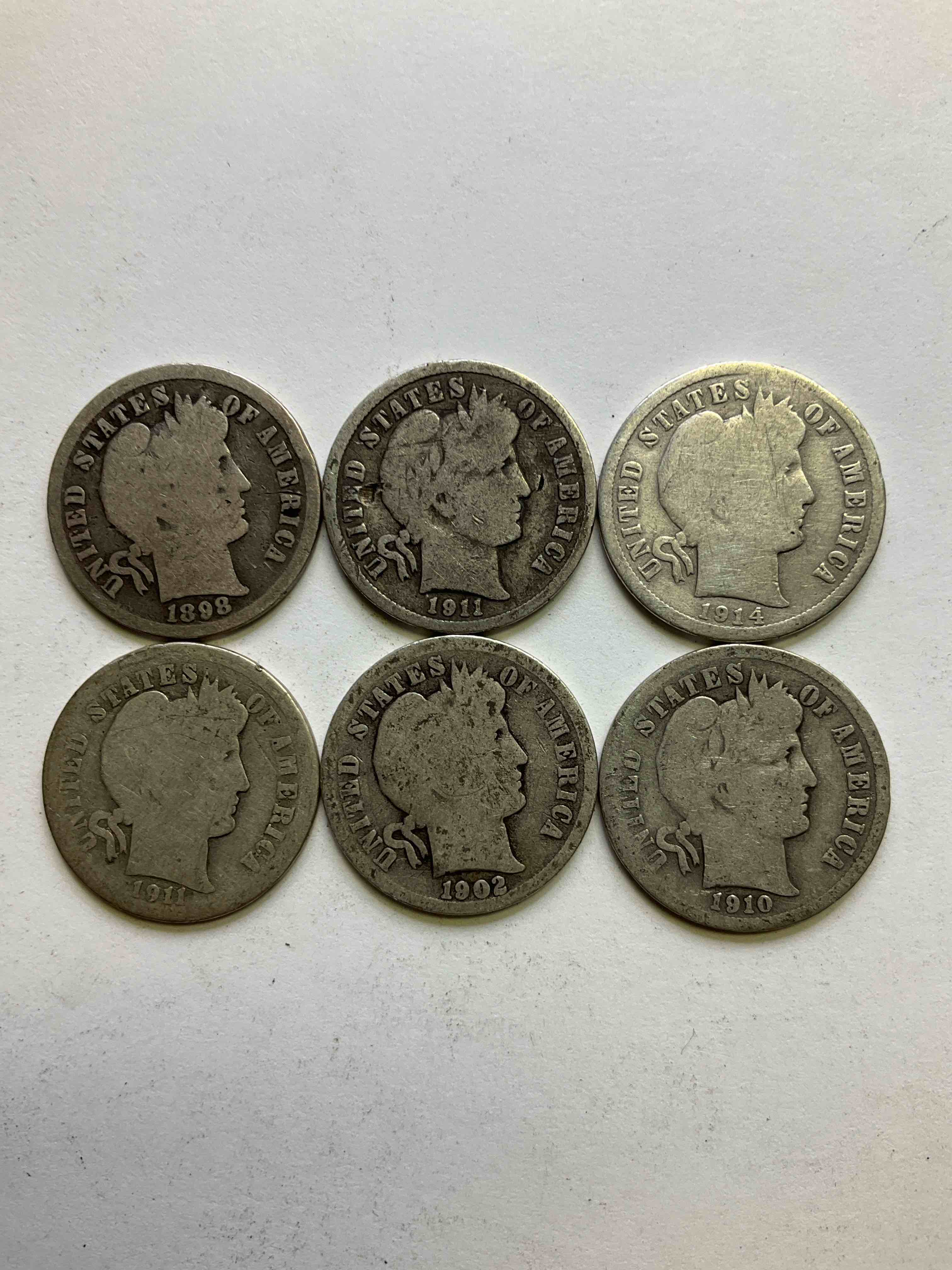 Antique Silver Barber Dimes! Barber Dimes Were Minted From 1892 to 1916 & Are Serious, Fine Silver Collector Items! They Replaced Seated Liberty Dimes. Barber Dimes Are 90% Fine U.S. Silver & Are Getting Seriously Hard To Come By! Awesome To Add To Any Collection. Invest In U.S. Silver!