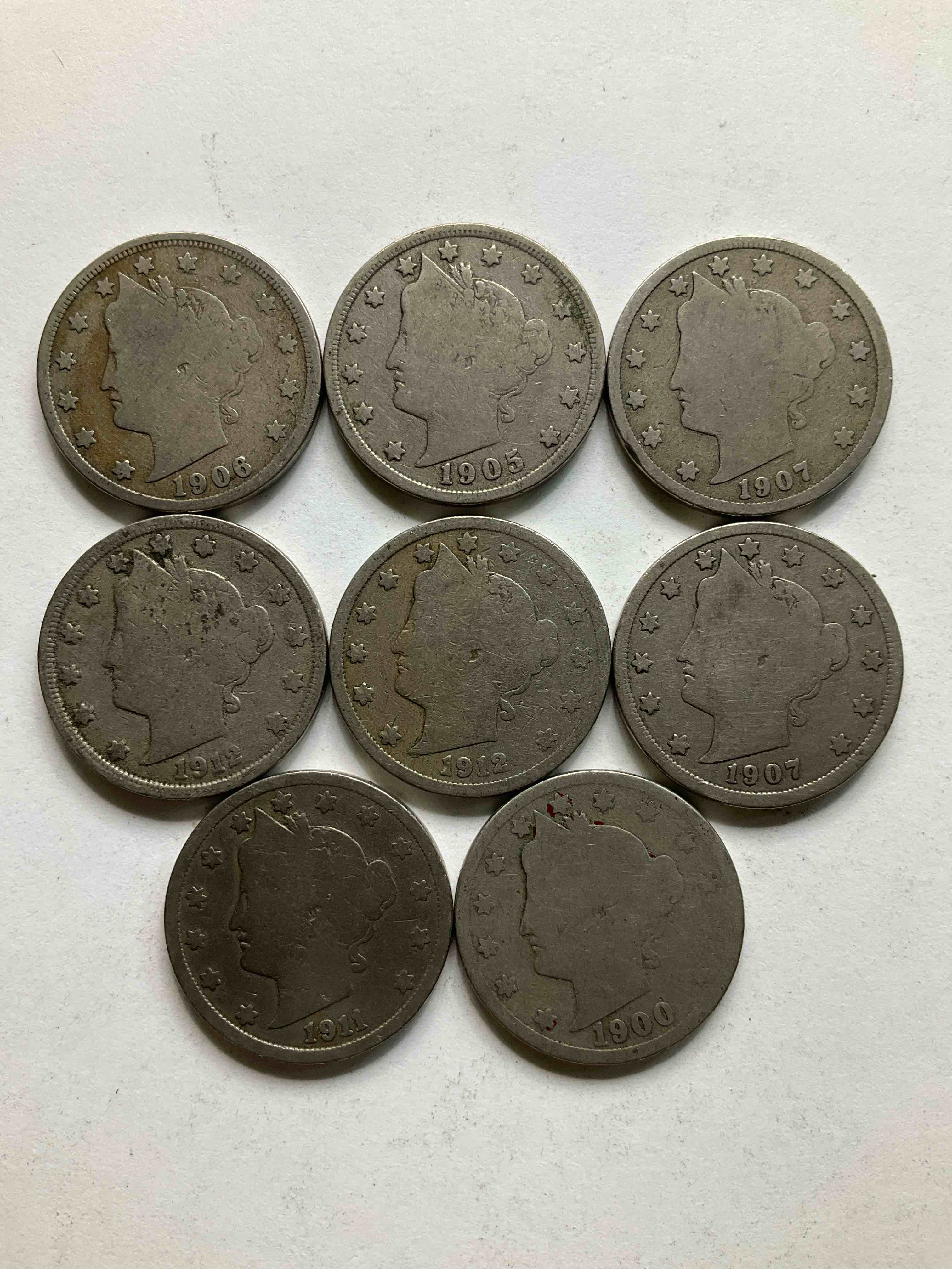 Antique U.S. "V" Nickels, Including 1912 Version, Year Of The Titanic! Think Of The History These Coins Have Seen!, Liberty Head V Nickels Were Minted Up Until 1913 & Were The Style Of Nickels Before Buffalo Nickels. Own Some Cool Pieces Of History! Rare To See These Coins With The "Date On" In Circulated Condition!