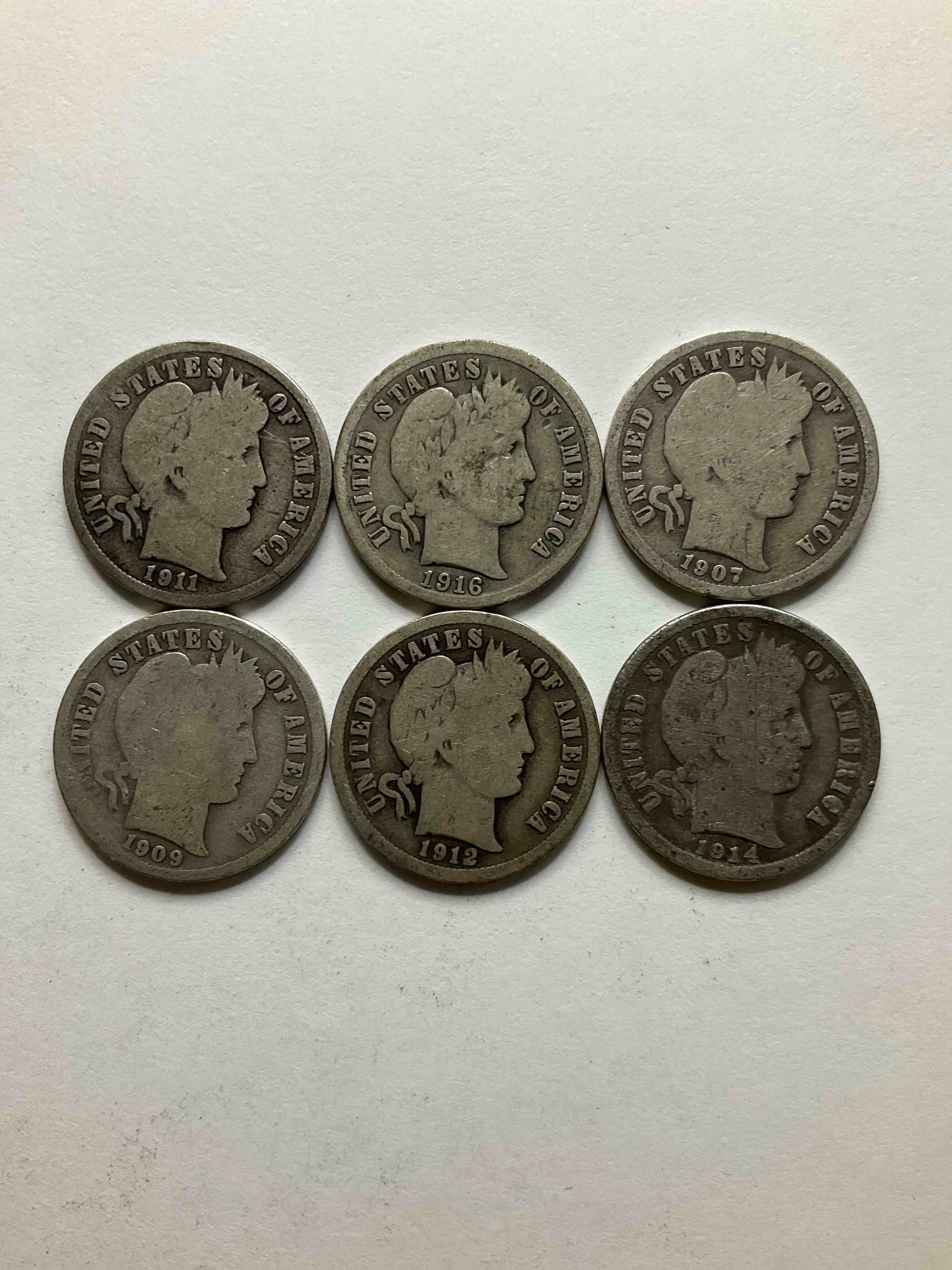 Antique Silver Barber Dimes! Barber Dimes Were Minted From 1892 to 1916 & Are Serious, Fine Silver Collector Items! They Replaced Seated Liberty Dimes. Barber Dimes Are 90% Fine U.S. Silver & Are Getting Seriously Hard To Come By! Awesome To Add To Any Collection. Invest In U.S. Silver!