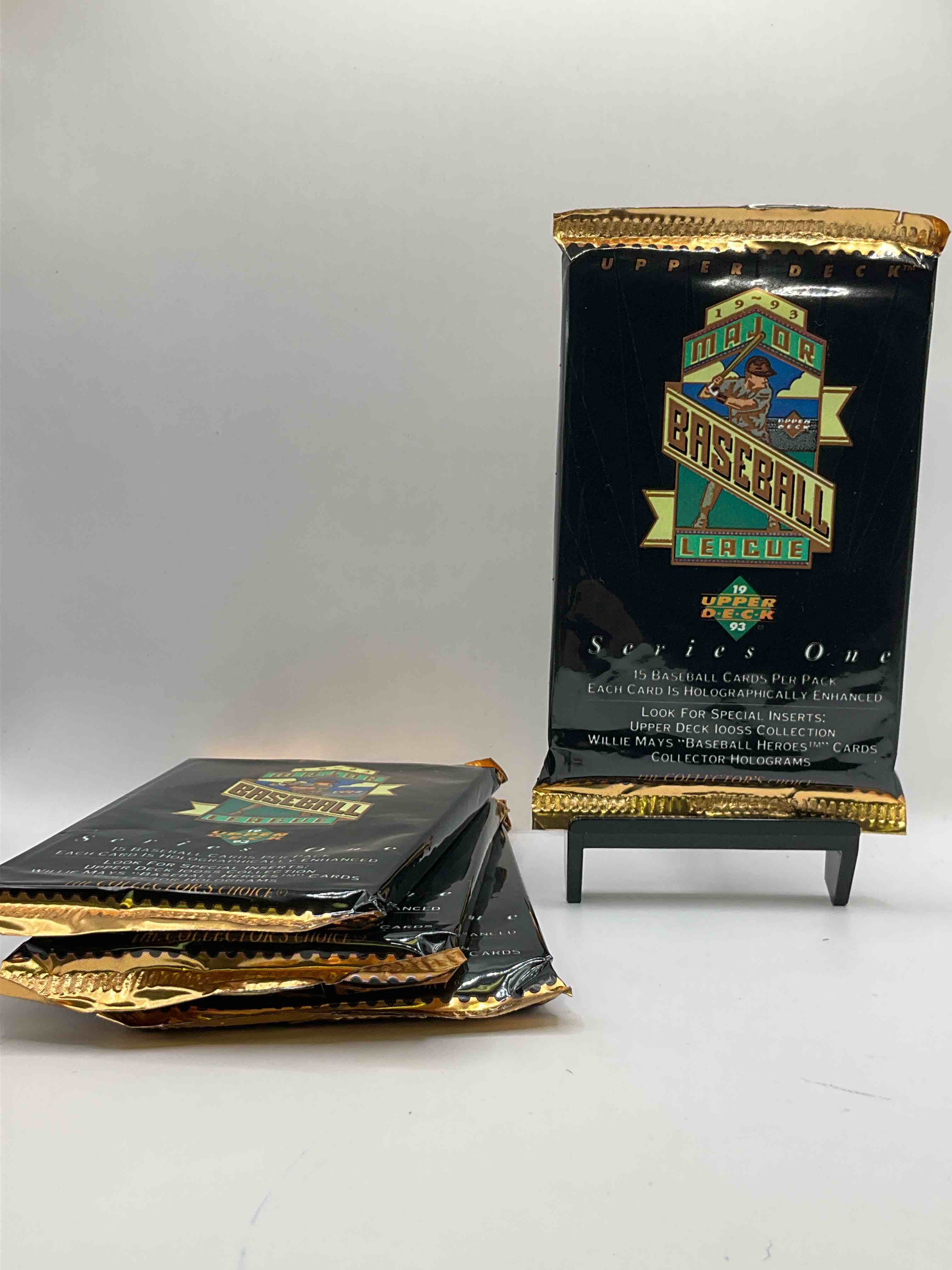 1993 upper deck baseball sealed 15 card pack, direct from original retail display case. search for derek jeter, ken griffey jr. & so much more! search for highly collectible inserts. these cards are highly sought after by collectors for their holographic design, these are premium baseball cards from 1993!