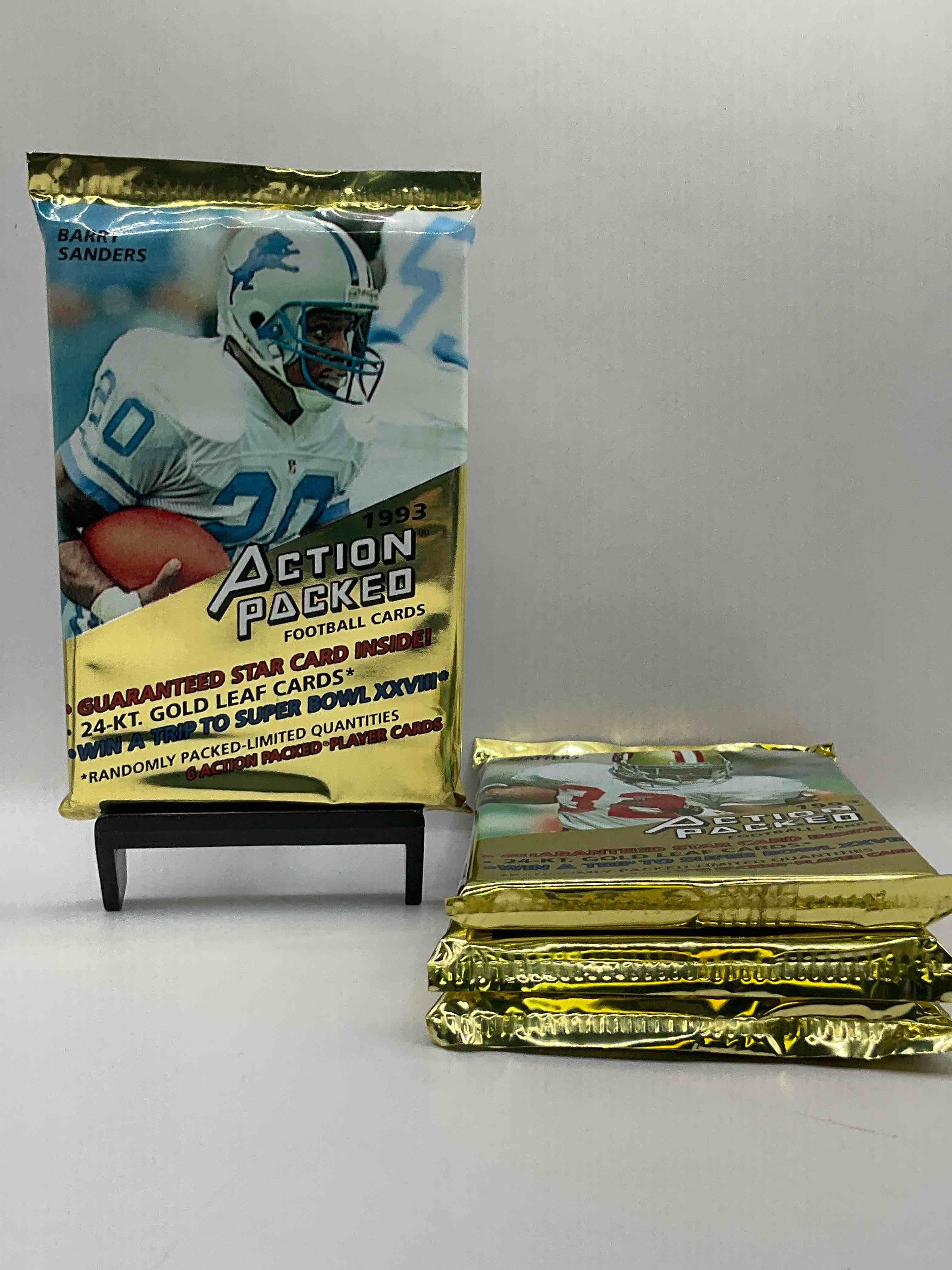 1993 NFL Action Packed! Guaranteed Star Card Inside! Possible 24k Gold Leaf Cards! Awesome NFL Packs! Search For Stars, Michael Irvin, Jerry Rice, Joe Montana, Bo Jackson, Barry Sanders & More!