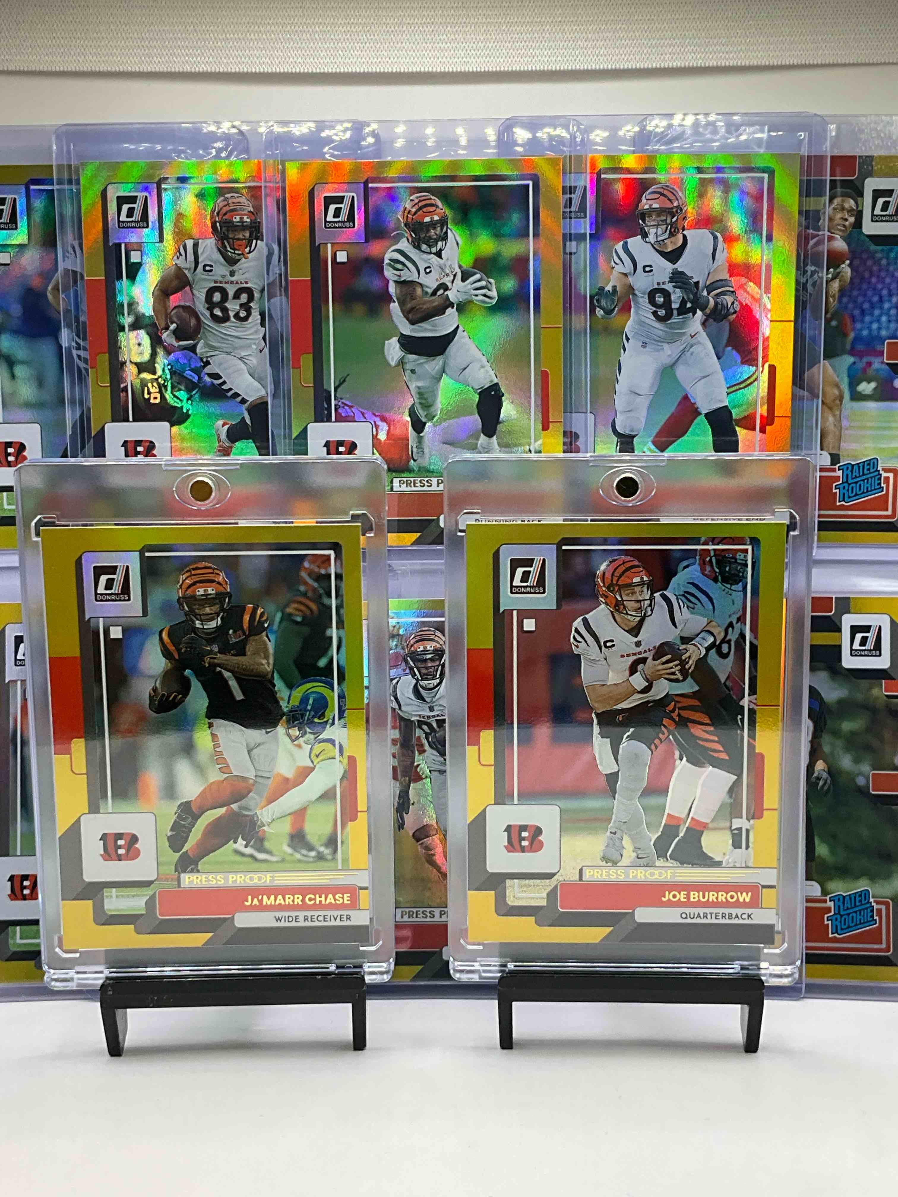 Golden Goodness! 2022 Donruss GOLD Bengals Team Set! Joe Burrow Gold, Ja’marr Chase Gold, Tee Higgins, Joe Mixon, Trey Hendrickson, Carson Palmer, Tyler Boyd, Chidobe Awuzie, Cam Taylor Britt, Evan McPherson, Sam Hubbard & Dax Hill! Insane 12 Card Set! No Way! 