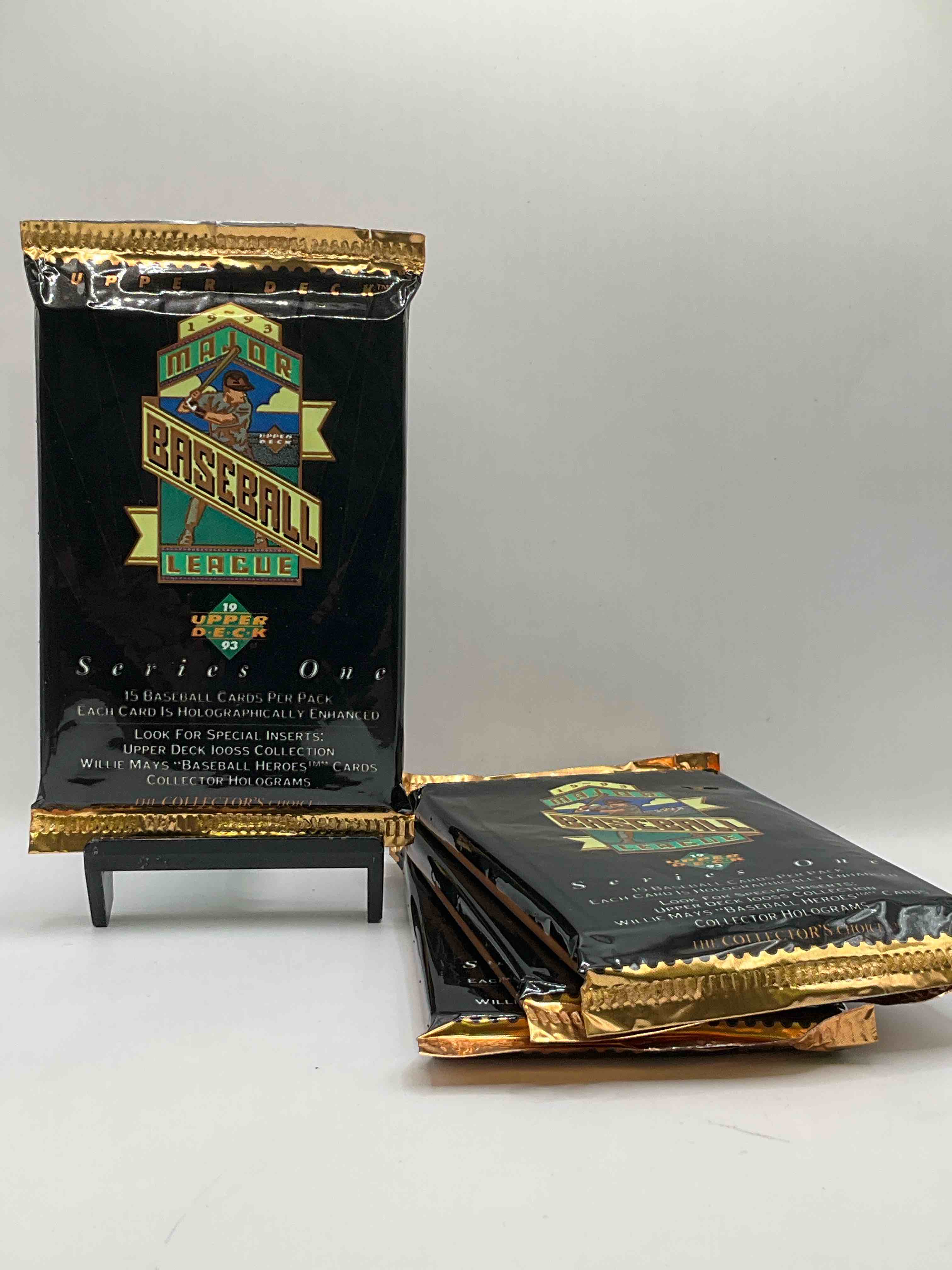 1993 upper deck baseball sealed 15 card pack, direct from original retail display case. search for derek jeter, ken griffey jr. & so much more! search for highly collectible inserts. these cards are highly sought after by collectors for their holographic design, these are premium baseball cards from 1993!