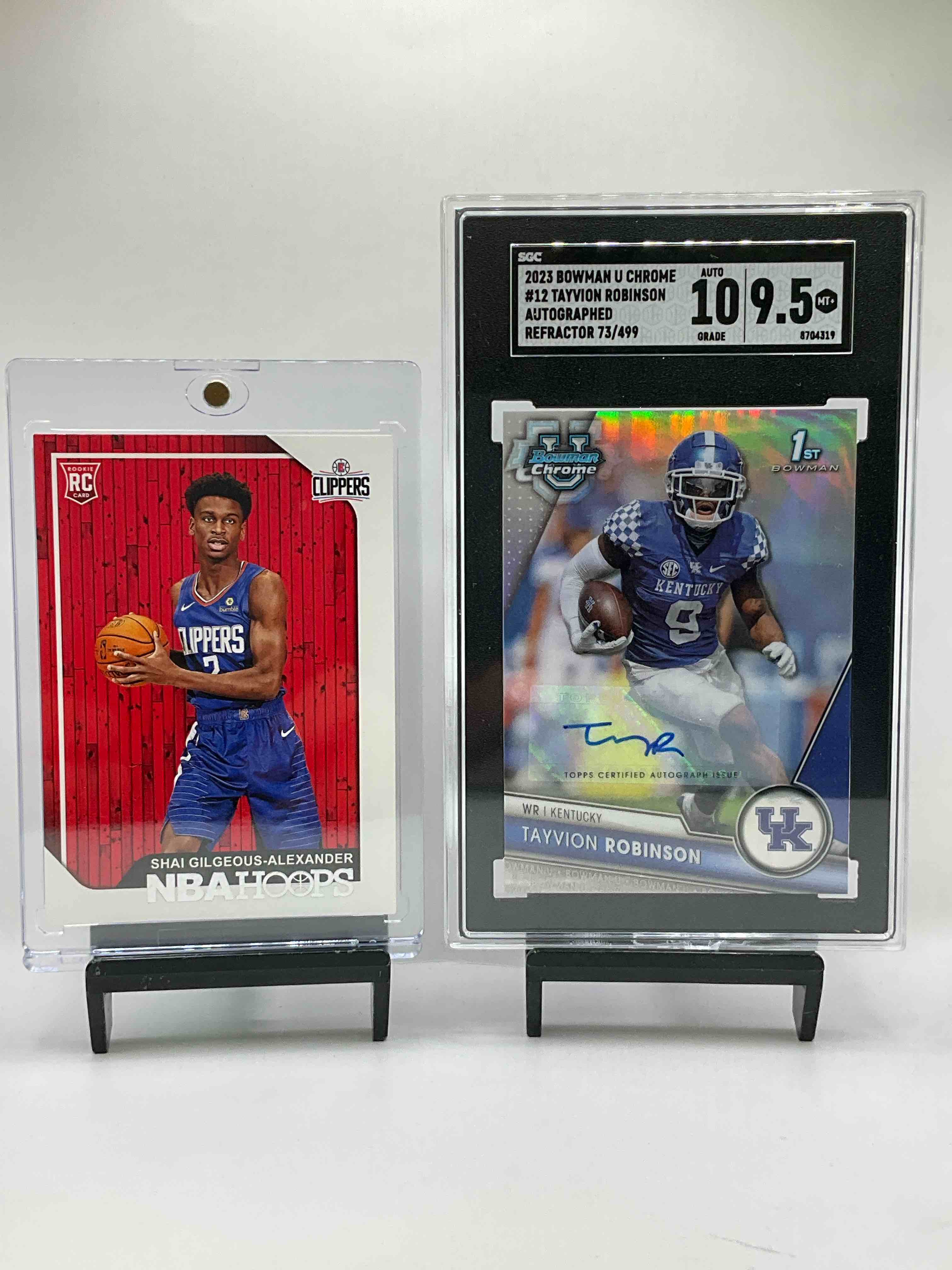 Kentucky Fans Rejoice! Cats Craziness! Shai Gilgeous-Alexander NBA Hoops Rookie Card, Bowman Chrome Tayvion Robinson Autographed Rookie Card Refractor /499 Auto 10 & Card 9.5 What!? Crazy SGC Card UK Legends! Along With Tons Of Other UK Legends, Anthony Davis, Shawn Kemp Rookie, Daaron Fox, Tyrese Maxey, SGA, Jamal Murray, PJ Washington, Julius Randle & More! Rookies & More!
