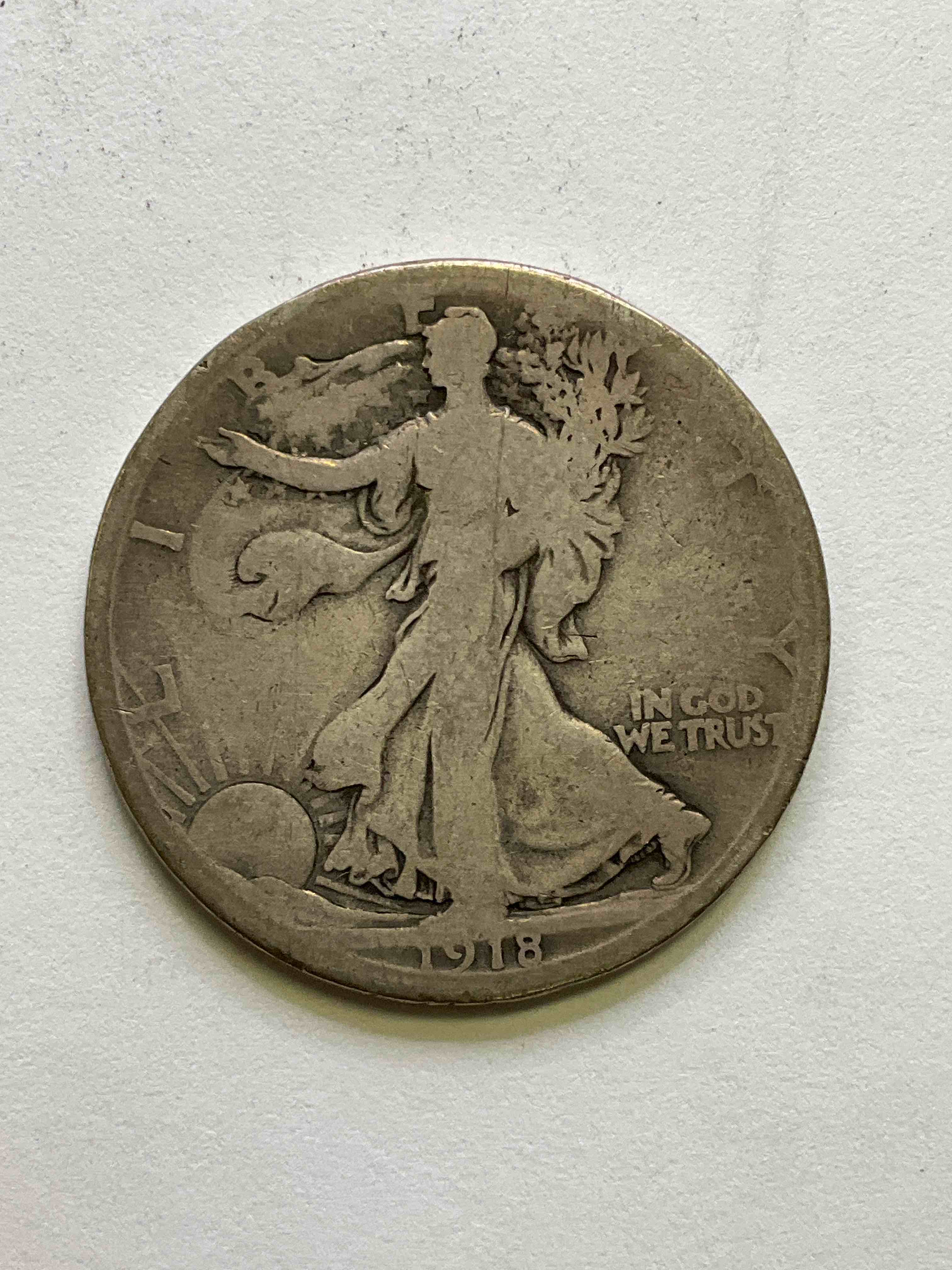 1918 World War One Silver! Armistice! WWI Ended Nov 11, 1918, A Day That Became Known As Armistice Day & Eventually Veterans Day! Up For Auction Is A 1918 U.S. "Liberty Walking" Half Dollar That Is 90% Fine U.S. Silver! Great For WWl Buffs & Folks Who Want To Invest In Fine U.S. Silver!