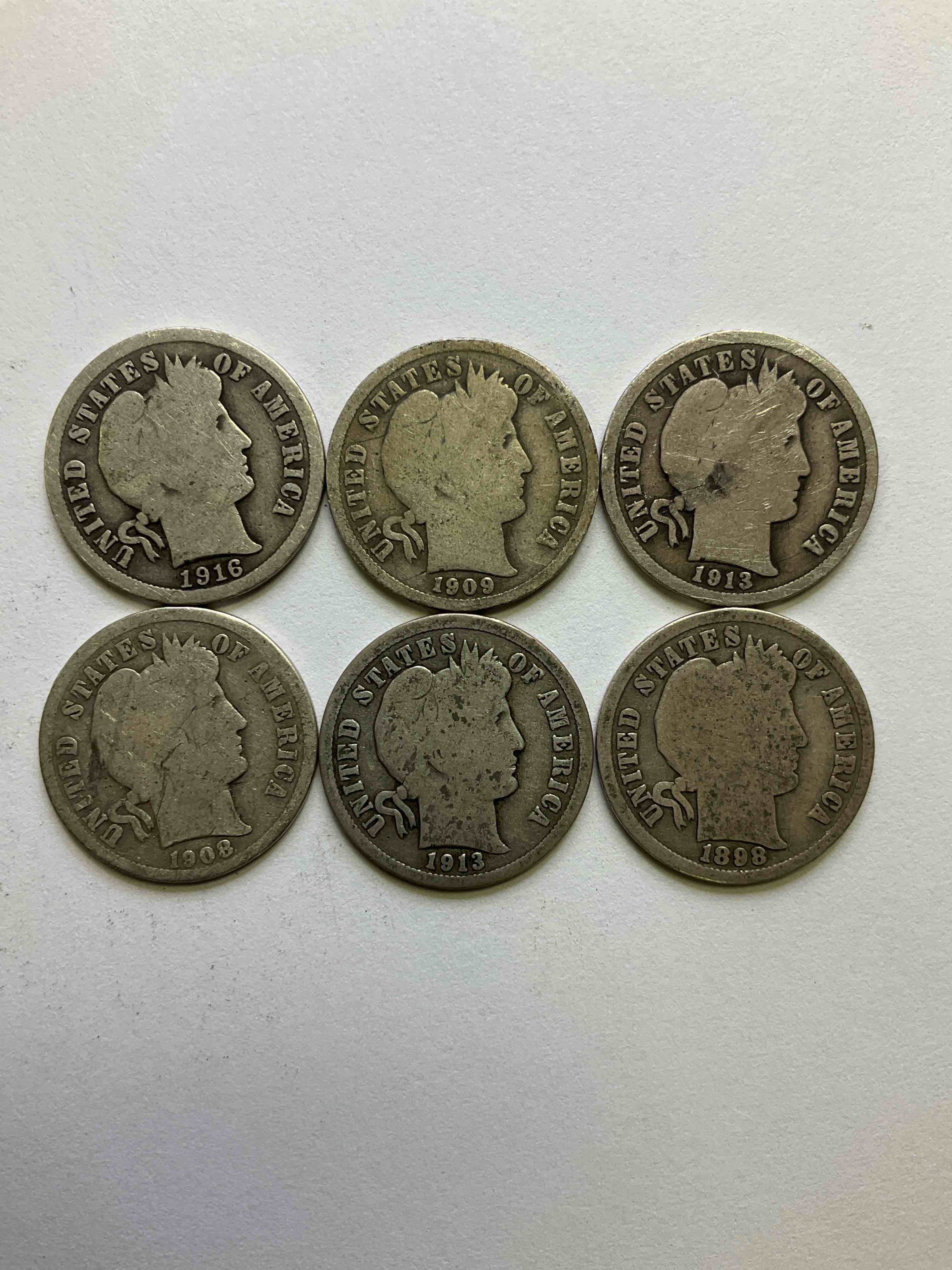 Antique Silver Barber Dimes! Barber Dimes Were Minted From 1892 to 1916 & Are Serious, Fine Silver Collector Items! They Replaced Seated Liberty Dimes. Barber Dimes Are 90% Fine U.S. Silver & Are Getting Seriously Hard To Come By! Awesome To Add To Any Collection. Invest In U.S. Silver!