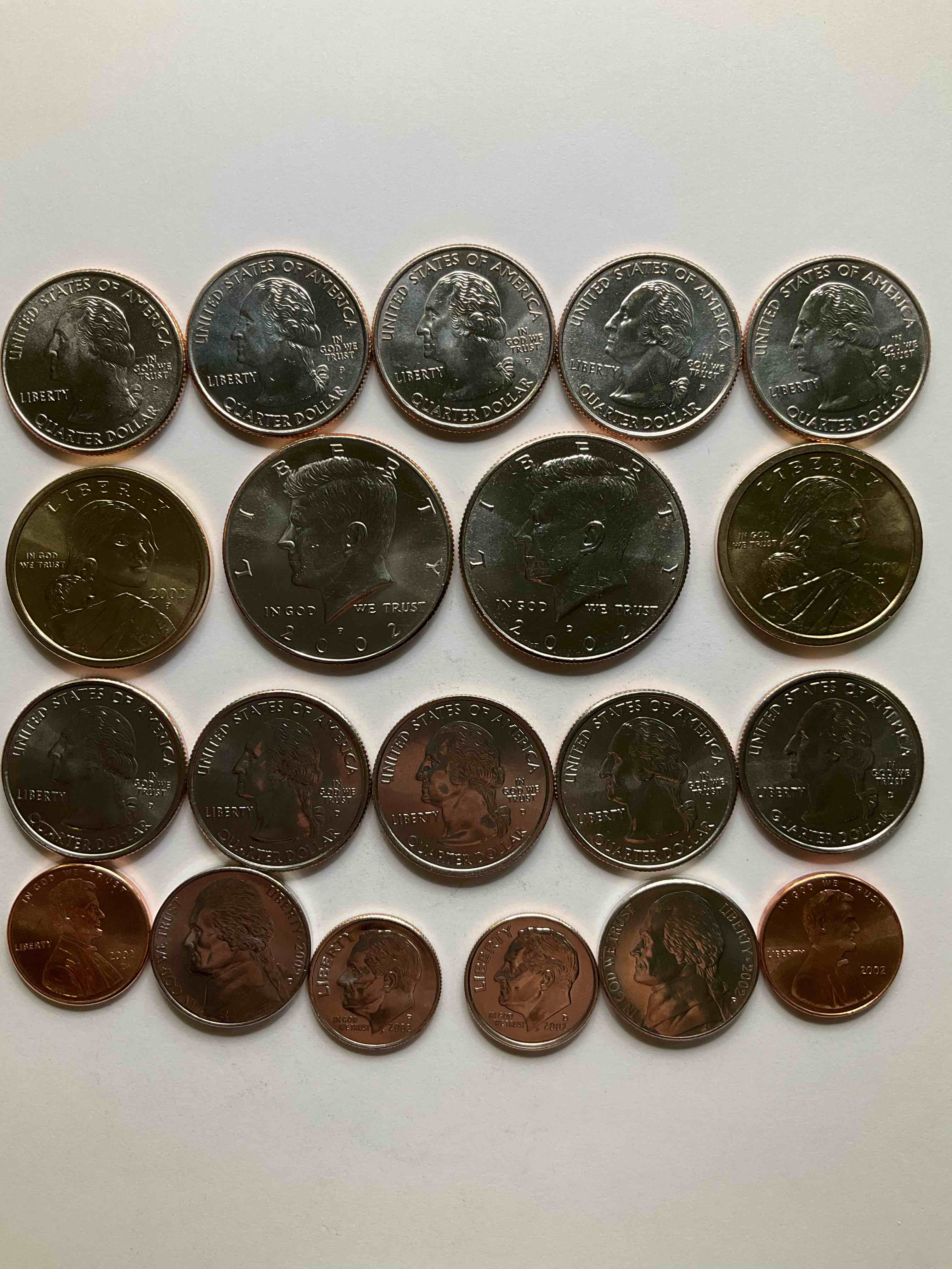2002 Uncirculated Mint Set! 20 Coin Mint Set With Ohio & Indiana State Quarters! Half Dollars, One Dollar Coins, Quarters, Nickels, Dimes & Pennies! 20 Coin Uncirculated Mint Set! 