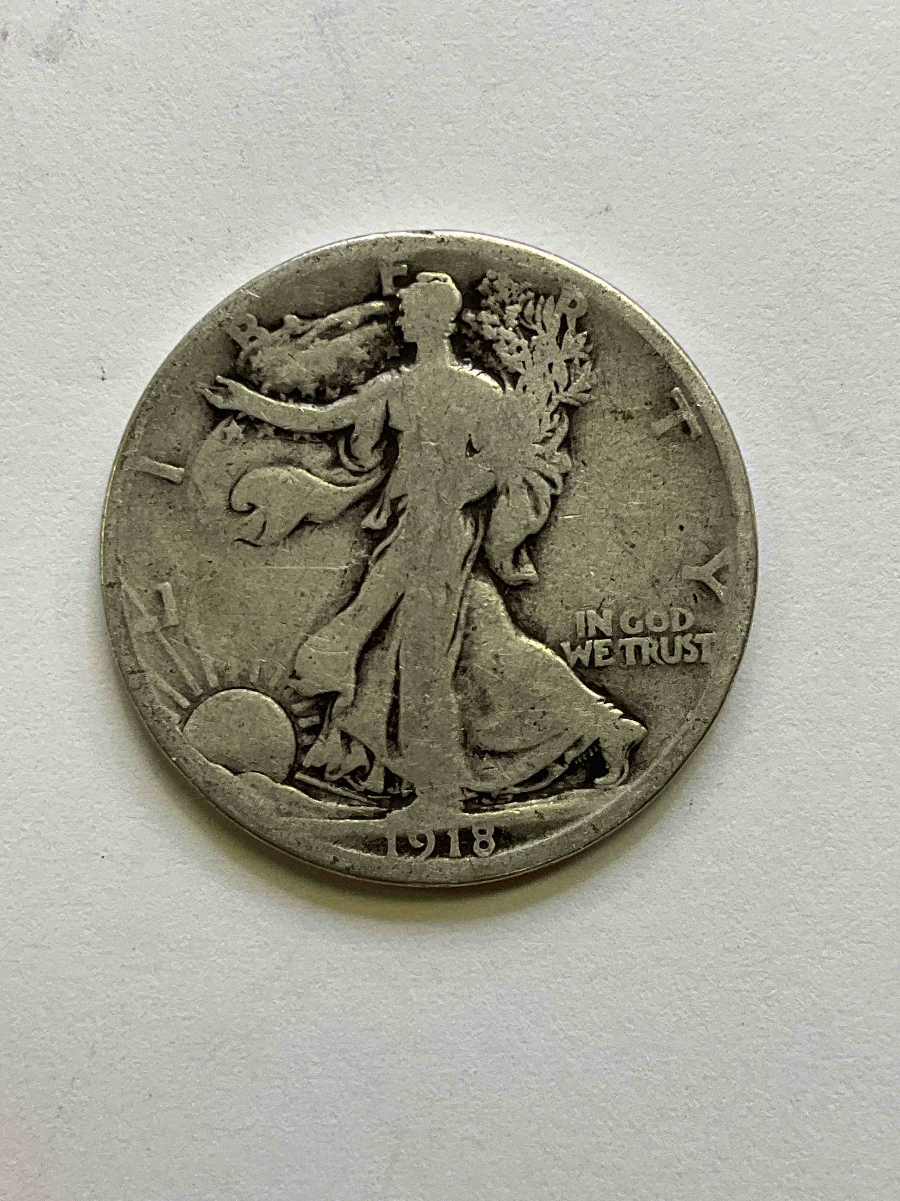 1918 World War One Silver! Armistice! WWI Ended Nov 11, 1918, A Day That Became Known As Armistice Day & Eventually Veterans Day! Up For Auction Is A 1918 U.S. "Liberty Walking" Half Dollar That Is 90% Fine U.S. Silver! Great For WWl Buffs & Folks Who Want To Invest In Fine U.S. Silver!
