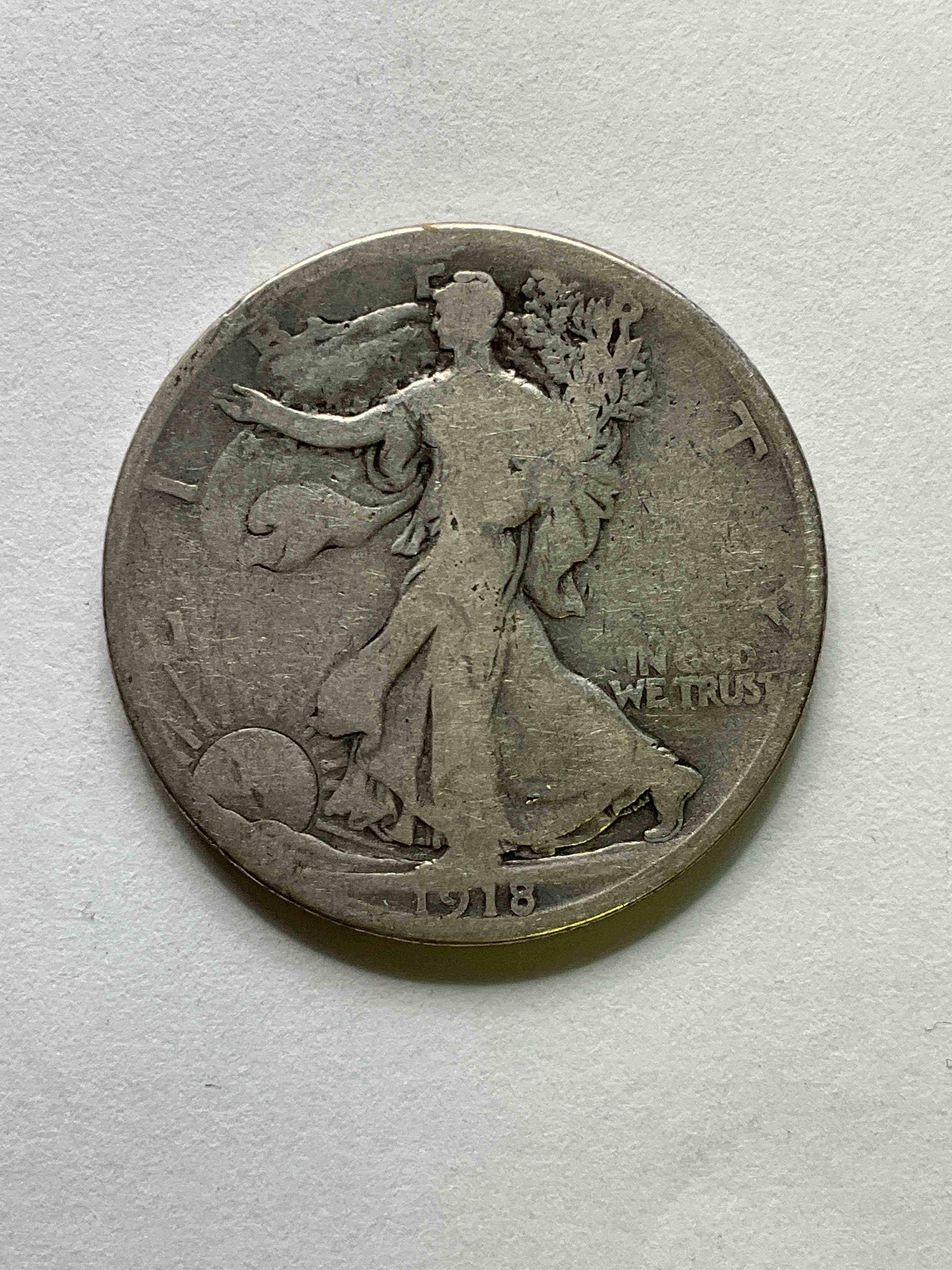 1918 World War One Silver! Armistice! WWI Ended Nov 11, 1918, A Day That Became Known As Armistice Day & Eventually Veterans Day! Up For Auction Is A 1918 U.S. "Liberty Walking" Half Dollar That Is 90% Fine U.S. Silver! Great For WWl Buffs & Folks Who Want To Invest In Fine U.S. Silver!