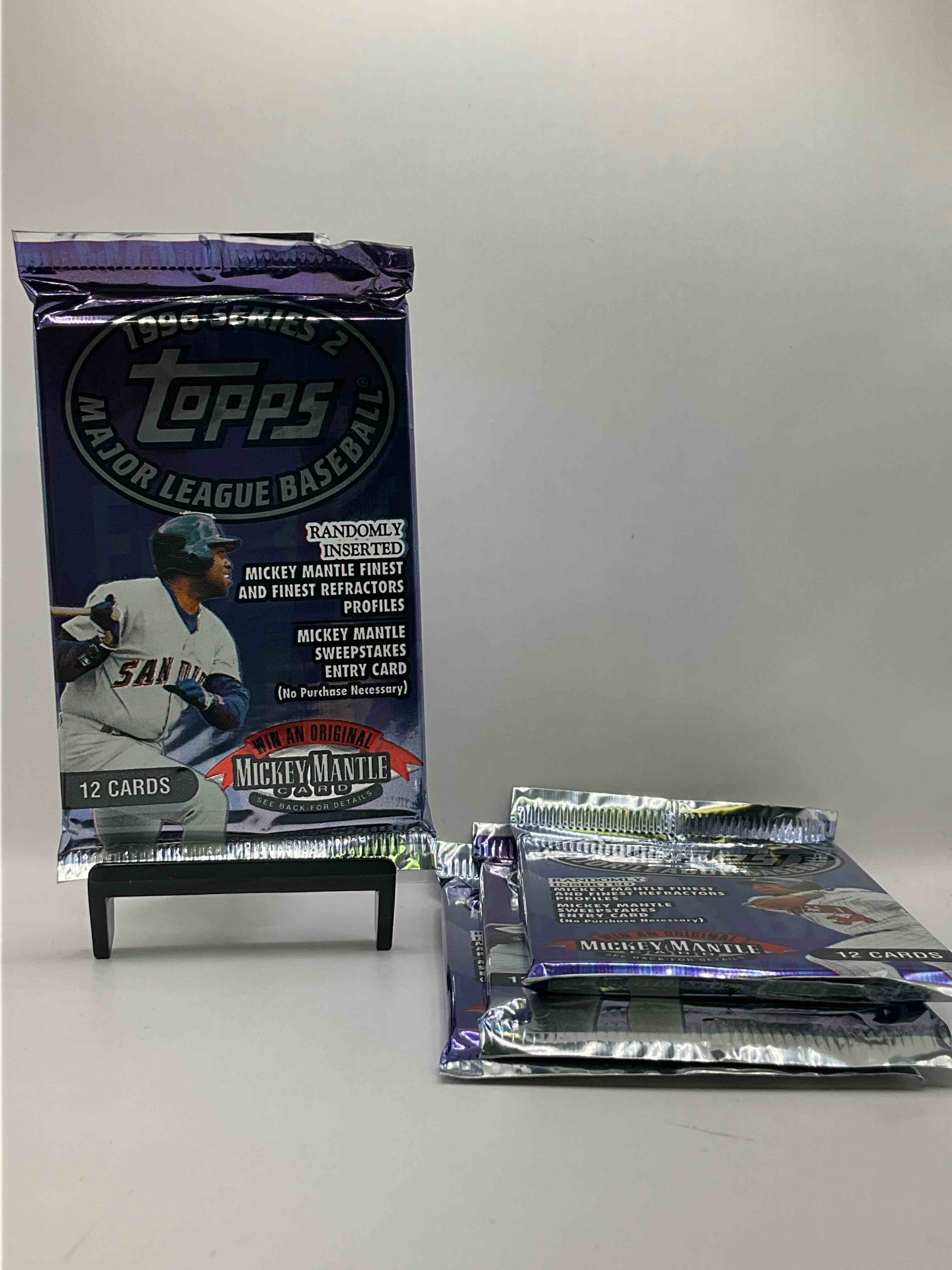 randomly inserted insane mickey mantle finest refractor cards! no way! 1996 topps series ii baseball unopened packs, straight from box! search for some crazy cards like chipper jones mlb second year card, derek jeter, ken griffey jr & so much more! 90’s baseball fans rejoice! 