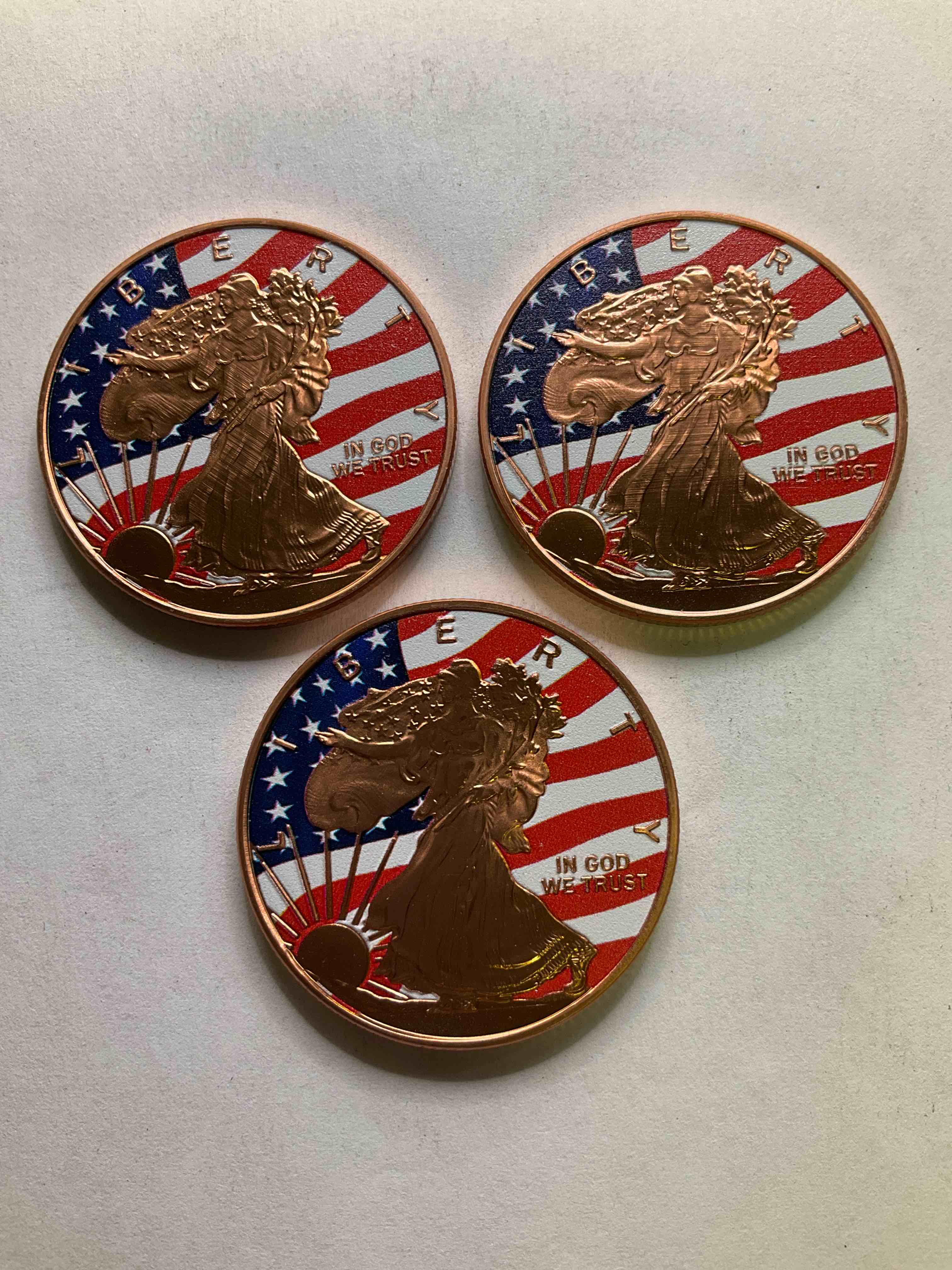 Pure Copper With Color! Large Coin! One Ounce Pure Copper Commemorative Coin, Brand New In Excellent Condition. 1.5" Diameter. Pure Copper! USA Liberty & Eagle Edition.