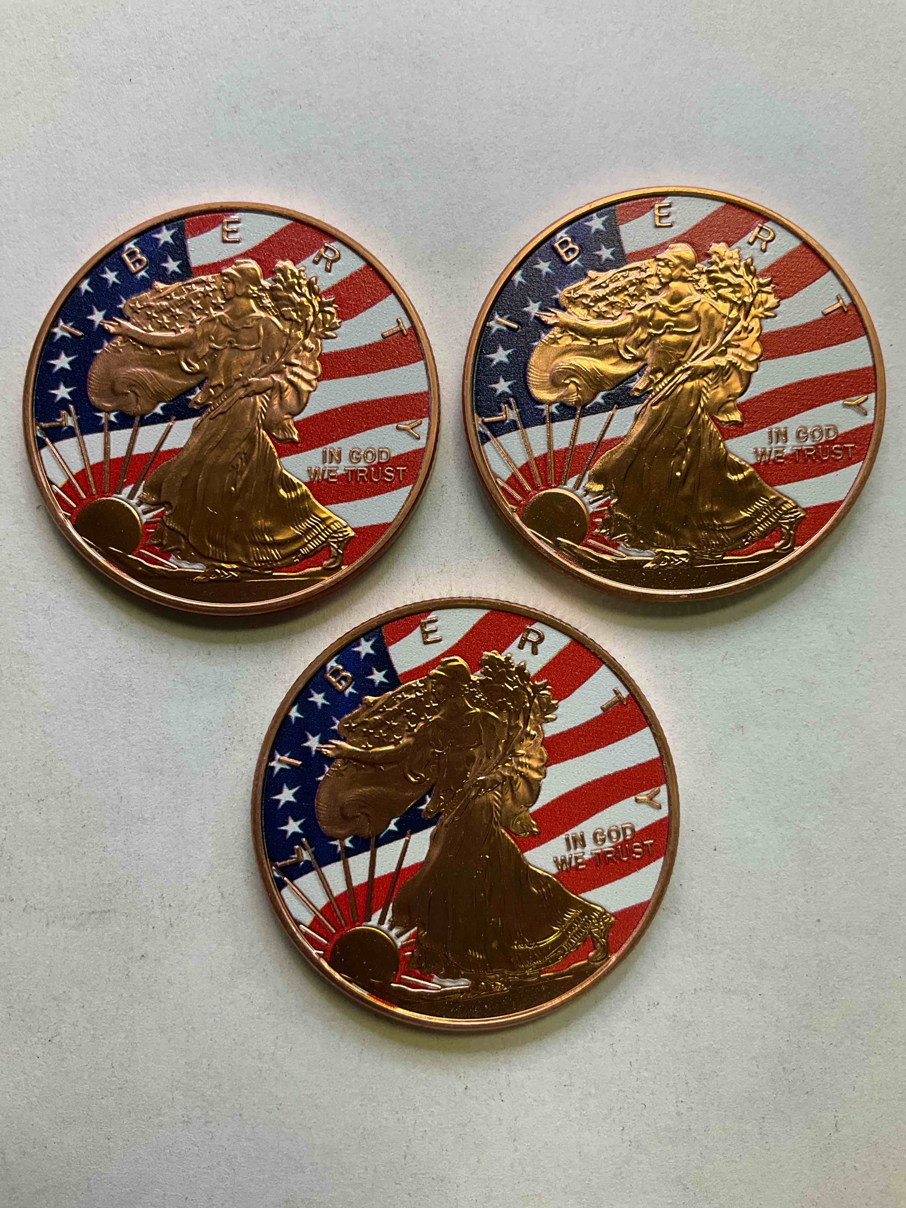 Pure Copper With Color! Large Coin! One Ounce Pure Copper Commemorative Coin, Brand New In Excellent Condition. 1.5" Diameter. Pure Copper! USA Liberty & Eagle Edition.