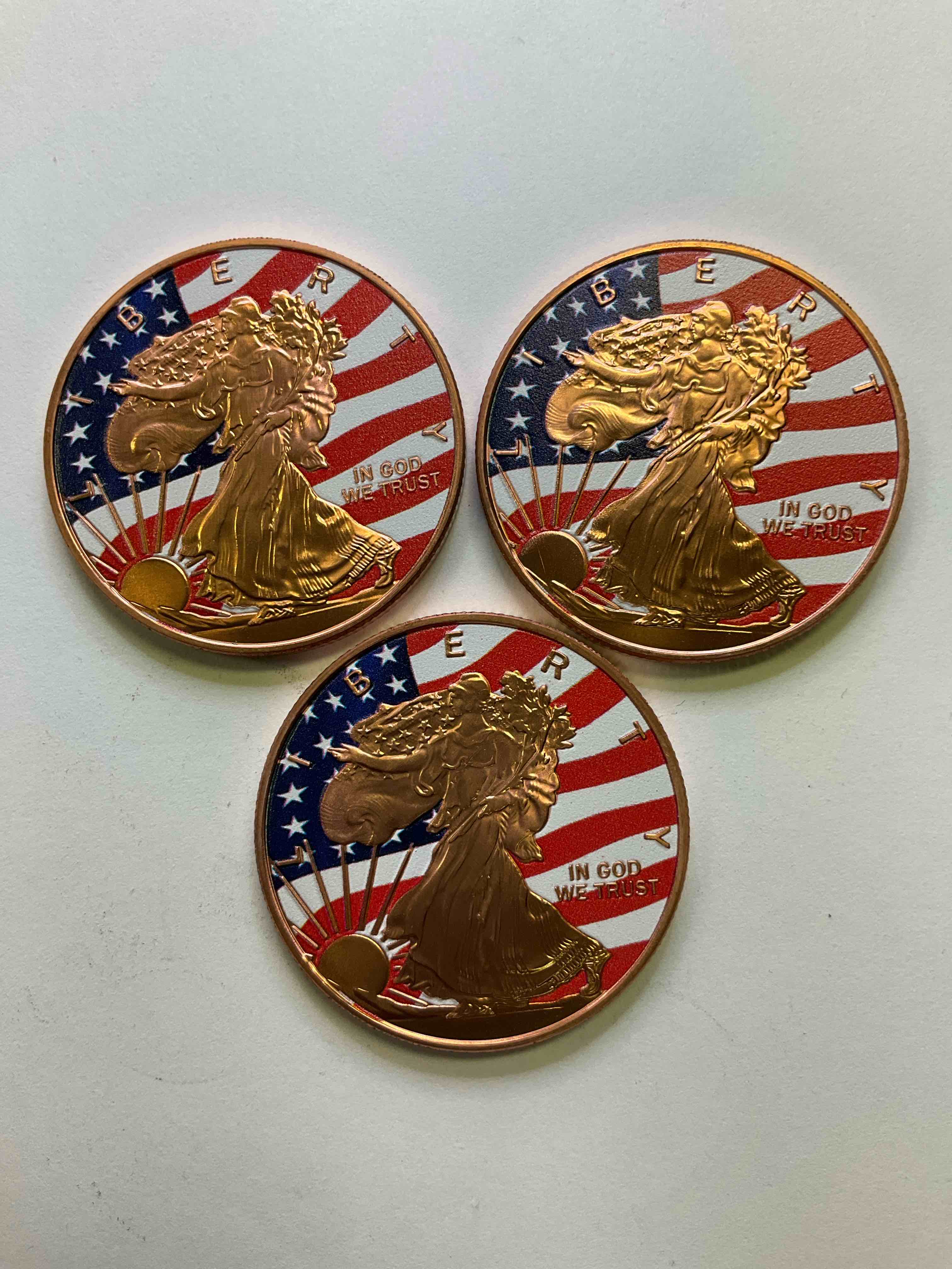Pure Copper With Color! Large Coin! One Ounce Pure Copper Commemorative Coin, Brand New In Excellent Condition. 1.5" Diameter. Pure Copper! USA Liberty & Eagle Edition.