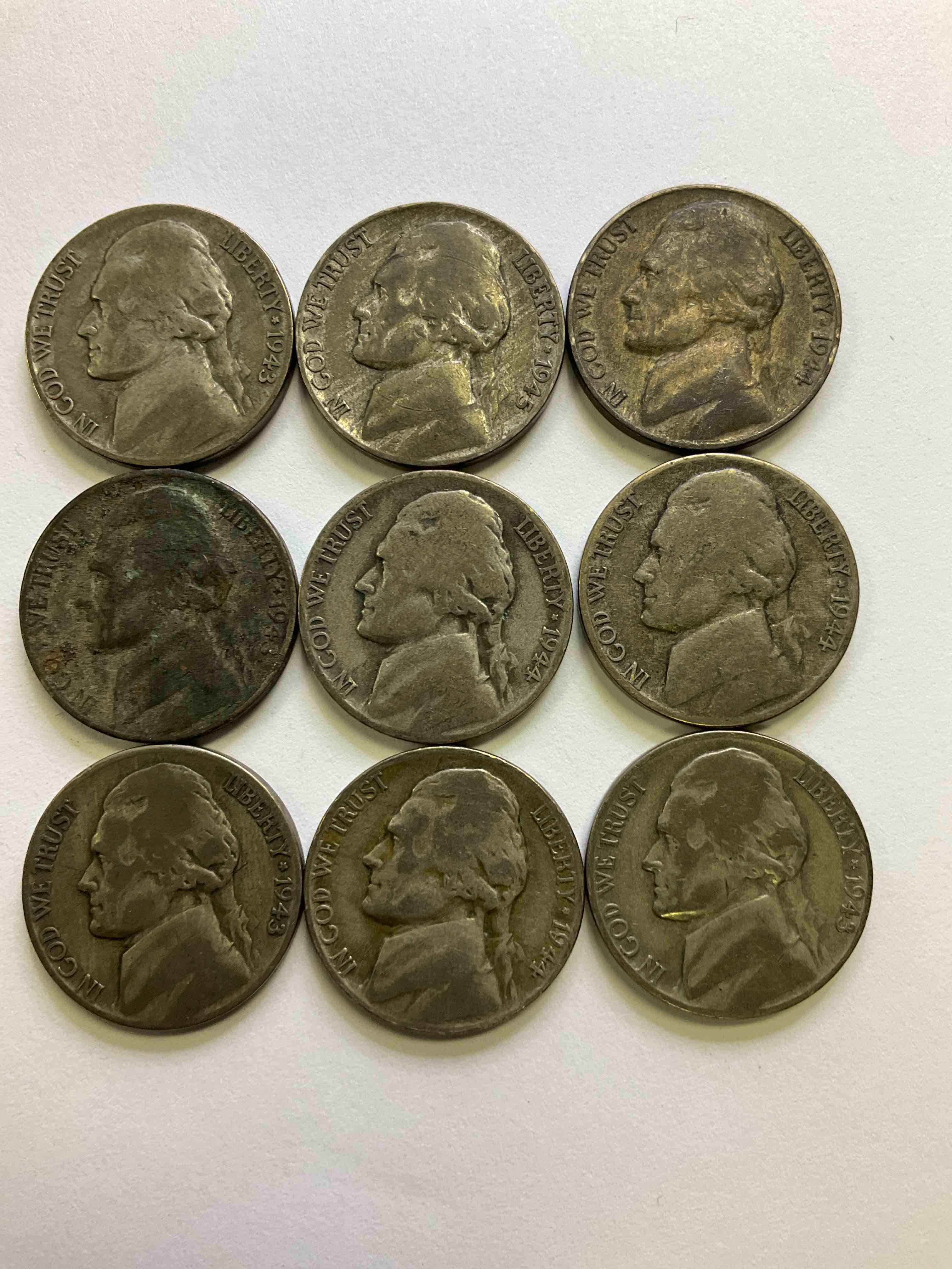 World War II Silver! Did You Know That Nickels Were Actually Made Of Silver During World War I In 1942, 1943 & 1944? This Is Because America Needed Nickel To Make Ammunition, So The U.S. Treasury Made Nickels Out Of Partial Silver Instead Of Nickel For These Three Years Only! Own Great Pieces Of Rare World War II Silver. All Silver Nickels Dated... The Height Of The War! Each Nickel Was Minted At 35% Silver, 56% Copper & 9% Manganese. Own Rare Pieces Of Valuable World War II Precious Metal History! Hard To Find!