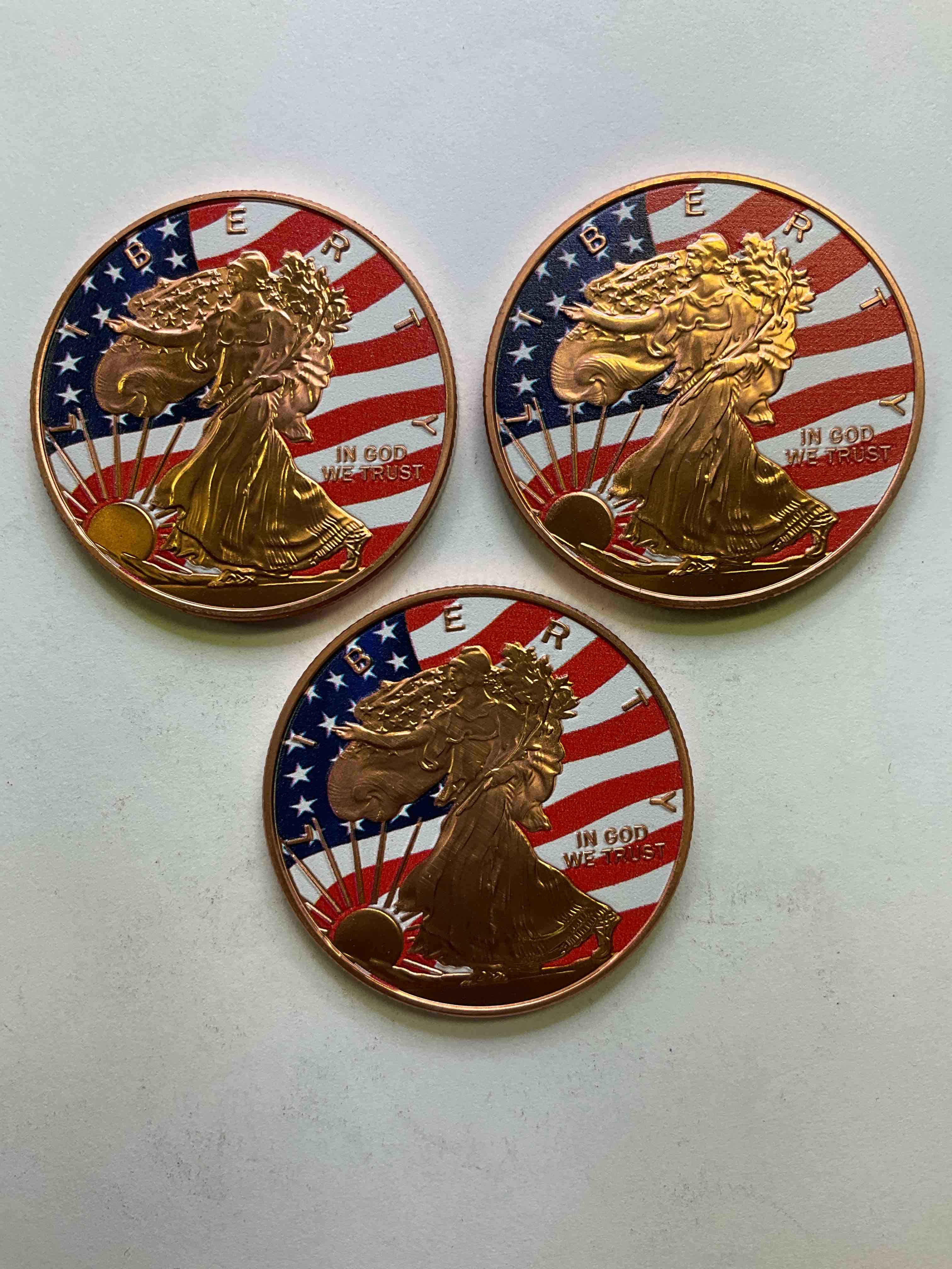 Pure Copper With Color! Large Coin! One Ounce Pure Copper Commemorative Coin, Brand New In Excellent Condition. 1.5" Diameter. Pure Copper! USA Liberty & Eagle Edition.