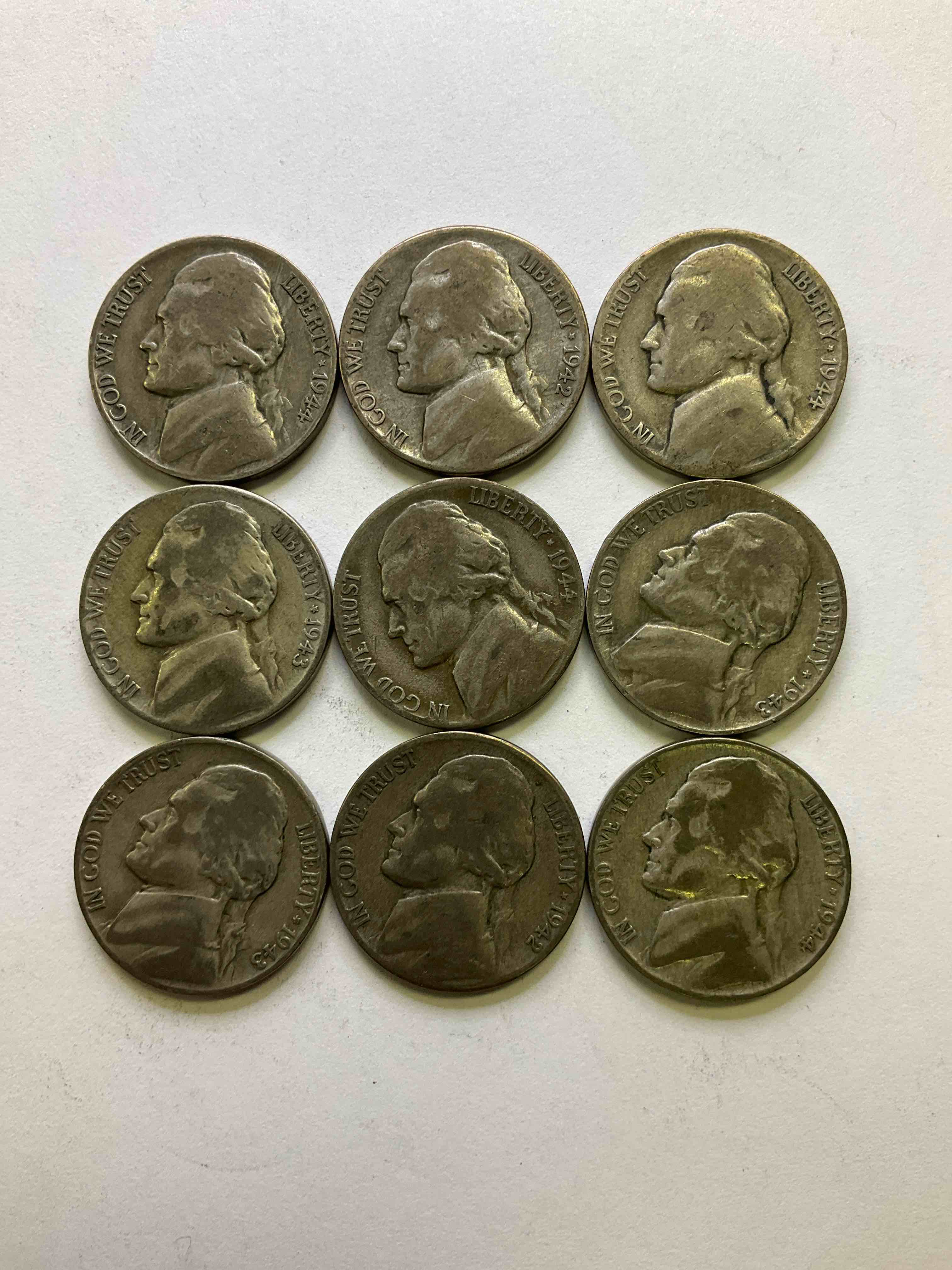 World War II Silver! Did You Know That Nickels Were Actually Made Of Silver During World War I In 1942, 1943 & 1944? This Is Because America Needed Nickel To Make Ammunition, So The U.S. Treasury Made Nickels Out Of Partial Silver Instead Of Nickel For These Three Years Only! Own Great Pieces Of Rare World War II Silver. All Silver Nickels Dated... The Height Of The War! Each Nickel Was Minted At 35% Silver, 56% Copper & 9% Manganese. Own Rare Pieces Of Valuable World War II Precious Metal History! Hard To Find!